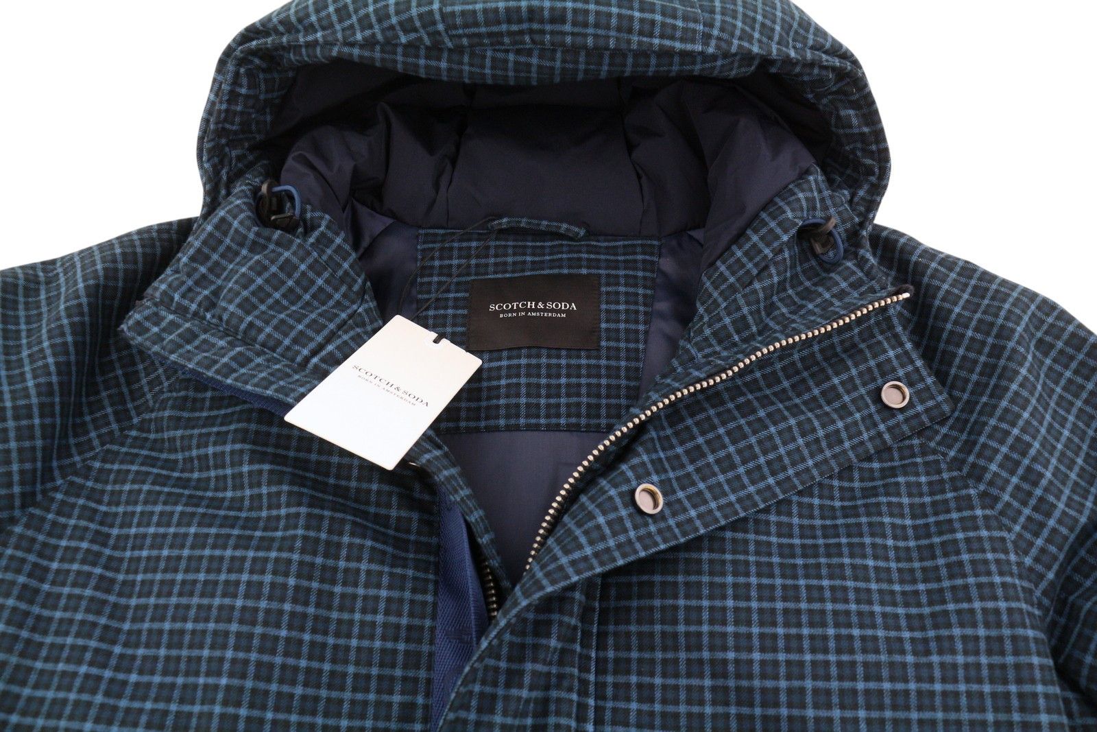 Scotch & Soda M Blue Check Padded Hooded Zip Jacket 88480 Size US M / EU 48-50 / 2 - 6 Thumbnail