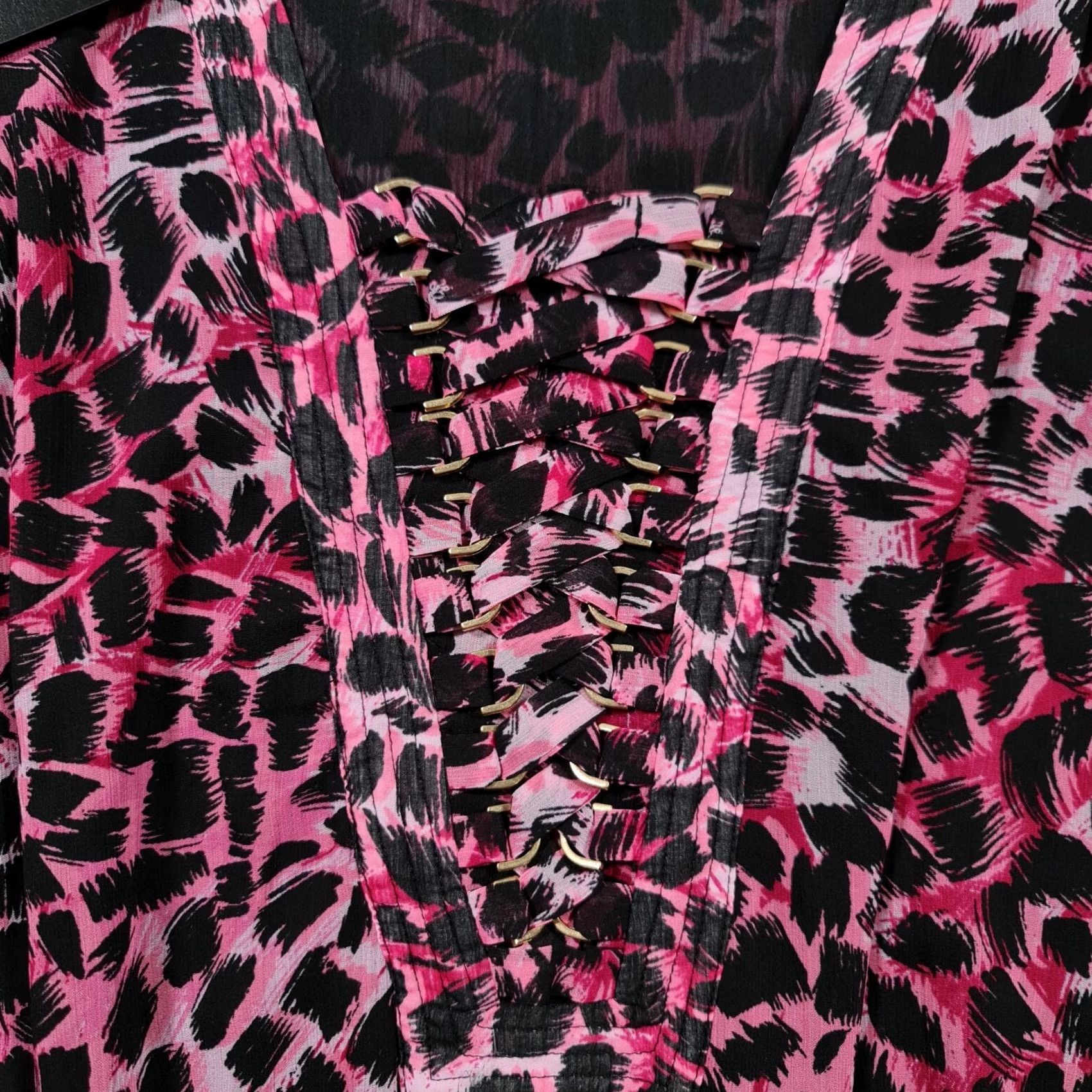 Vintage Biba Womens Midi Dress Pink 14 UK Long Sleeve Tiger Animal Print A-Line Dress Ladies Size XL / US 12-14 / IT 48-50 - 4 Thumbnail
