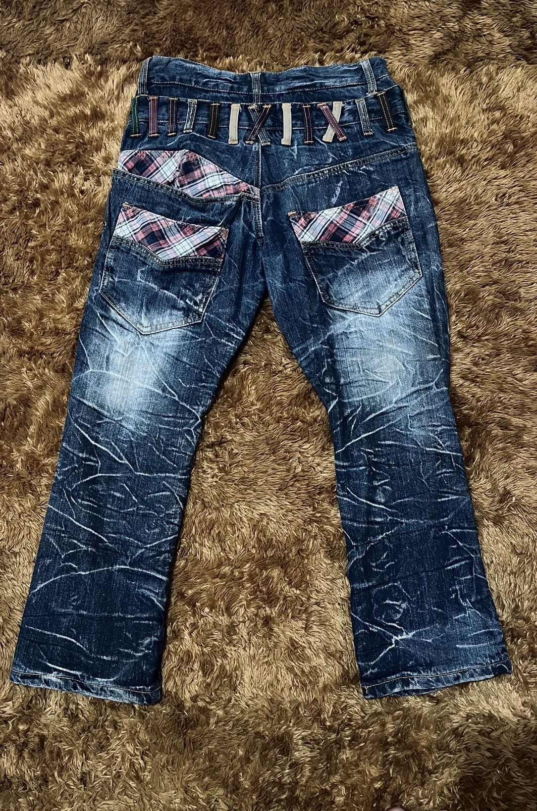 Japanese Brand Nylaus Double Waist Flare Distressed Denim Jeans Size US 30 / EU 46 - 6 Thumbnail