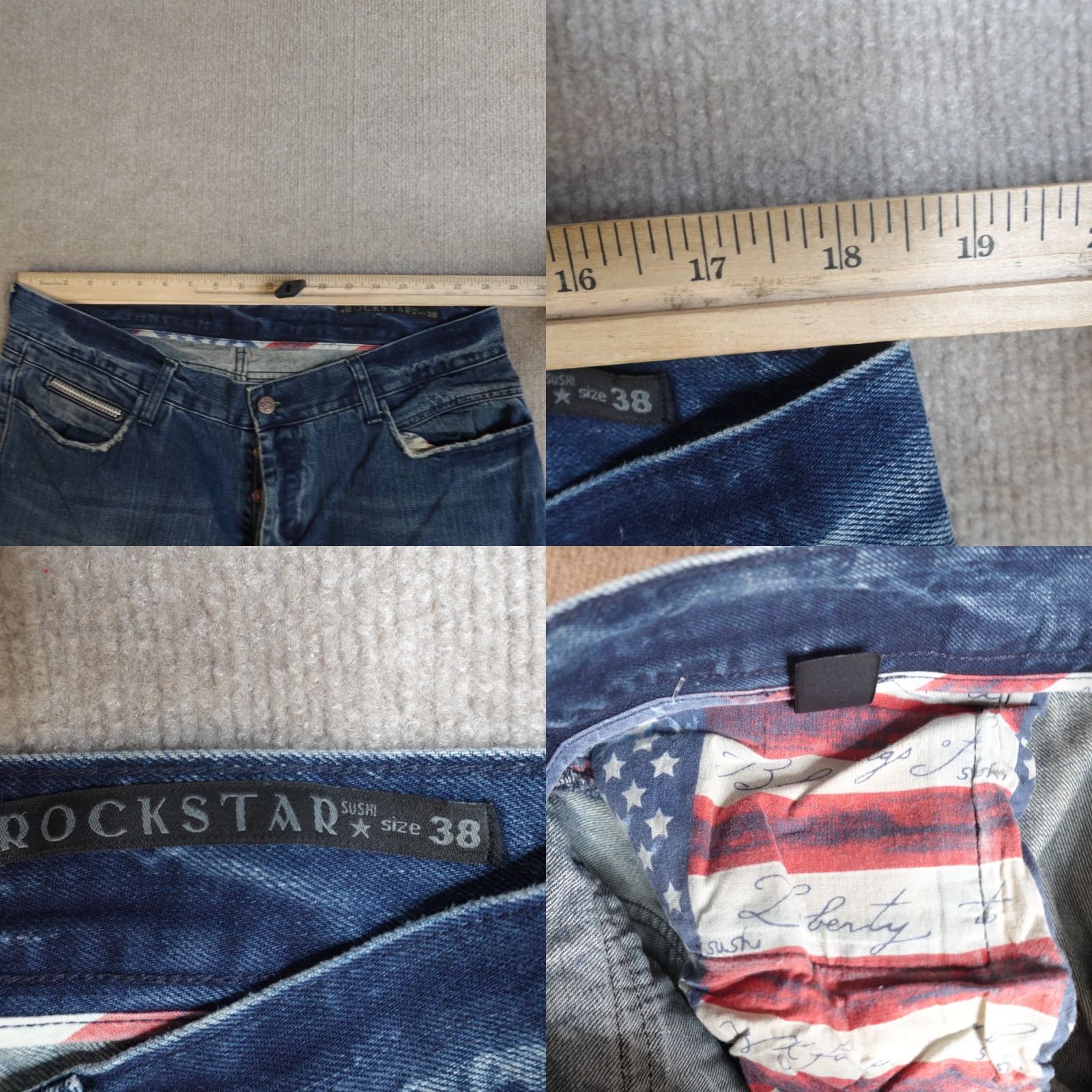 Vintage Rockstar Jeans 38 x 32 Blue Sushi Straight Button Fly USA Made Men Jeans Size US 38 / EU 54 - 8 Thumbnail