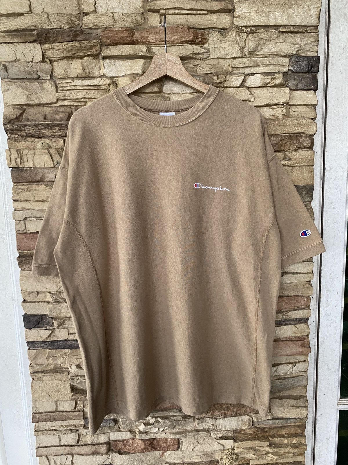 Champion Embroidered Logo Beige Tees