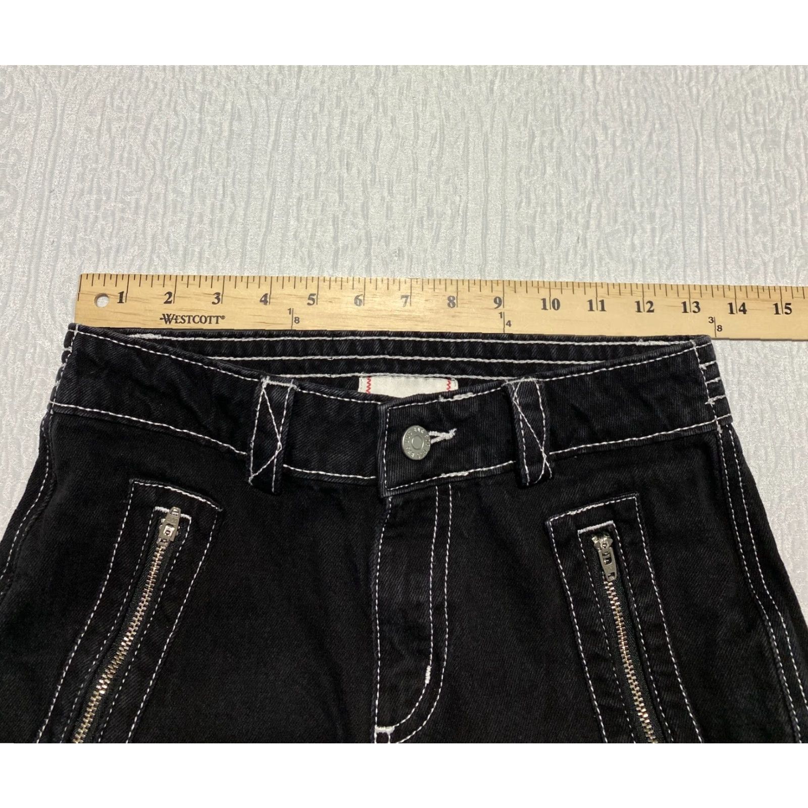 Bdg BDG Moto Jeans Womens Size 25 Black Denim Ankle Zip Pockets White Stitching Jeans Womens Regular 25 Black Moto GDG? Size 42" / US 20 - 2 Thumbnail