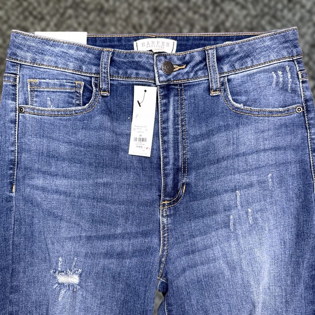 Vintage Harper Heritage Straight Jeans Womens 28 Heavy Distressed Stretch New Size 28" / US 6 / IT 42 - 1 Thumbnail