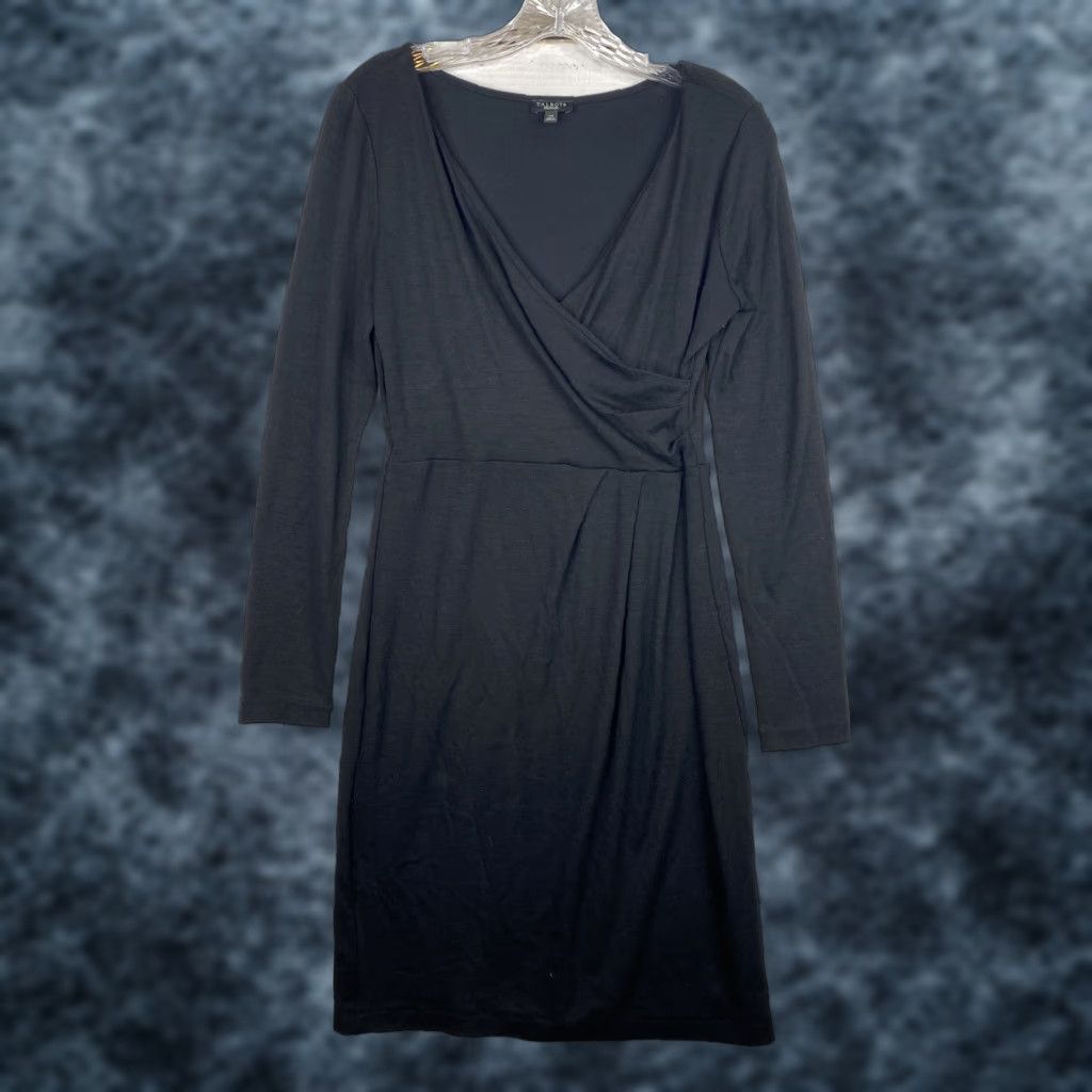 Talbots Talbots Dress Womens XS Classic Black Wool Blend Sheath Faux Wrap Long Sleeve V-Neck Zip Knee Length Size XS / US 0-2 / IT 36-38 - 1 Thumbnail