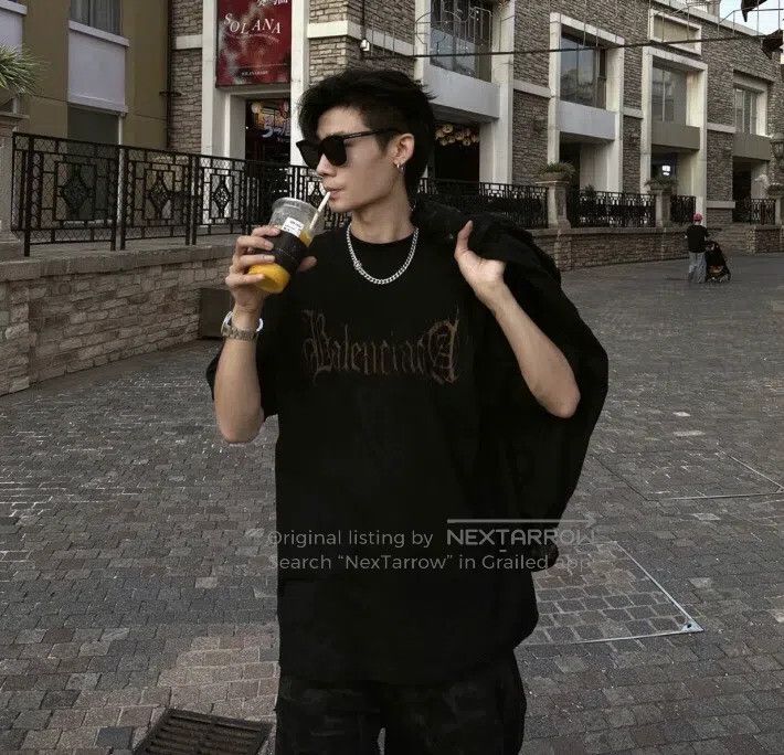 Balenciaga Balenciaga Black Mud-Dyed Sanskrit Logo Letter Cotton Roun Size US XS / EU 42 / 0 - 9 Thumbnail