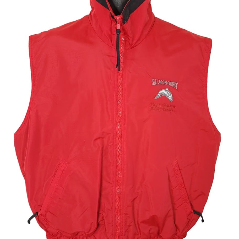 Quest VINTAGE Tri-Mountain Salmon Quest Vest Jacket Mens Size Large Red Nylon Zipper Mid-Length 90s Oregon Football Fishing Theme Mens Size US L / EU 52-54 / 3 - 2 Thumbnail