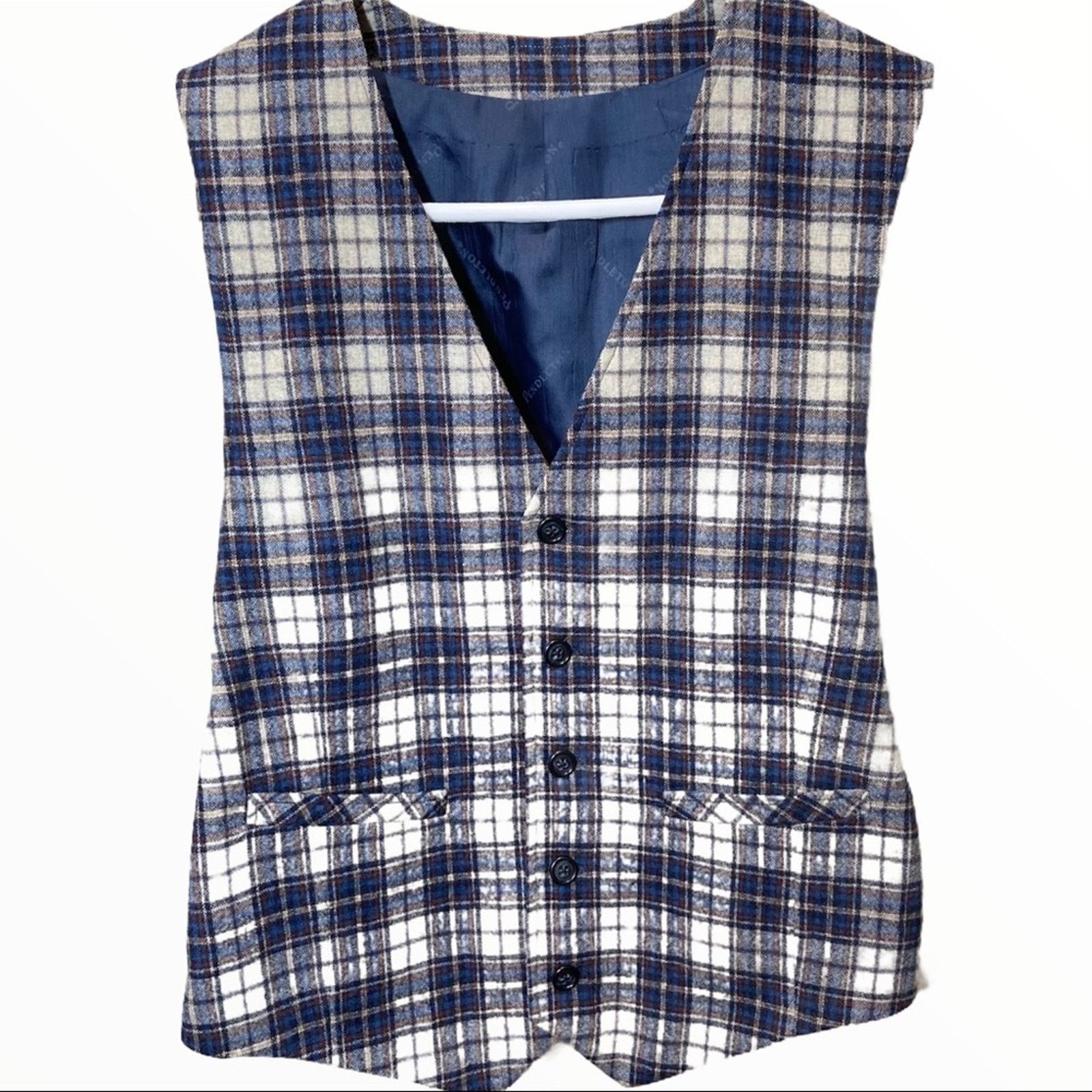 Pendleton Pendleton Wool Vest 5 Button Down Pockets Plaid Navy S 34R Size US S / EU 44-46 / 1 - 1 Thumbnail