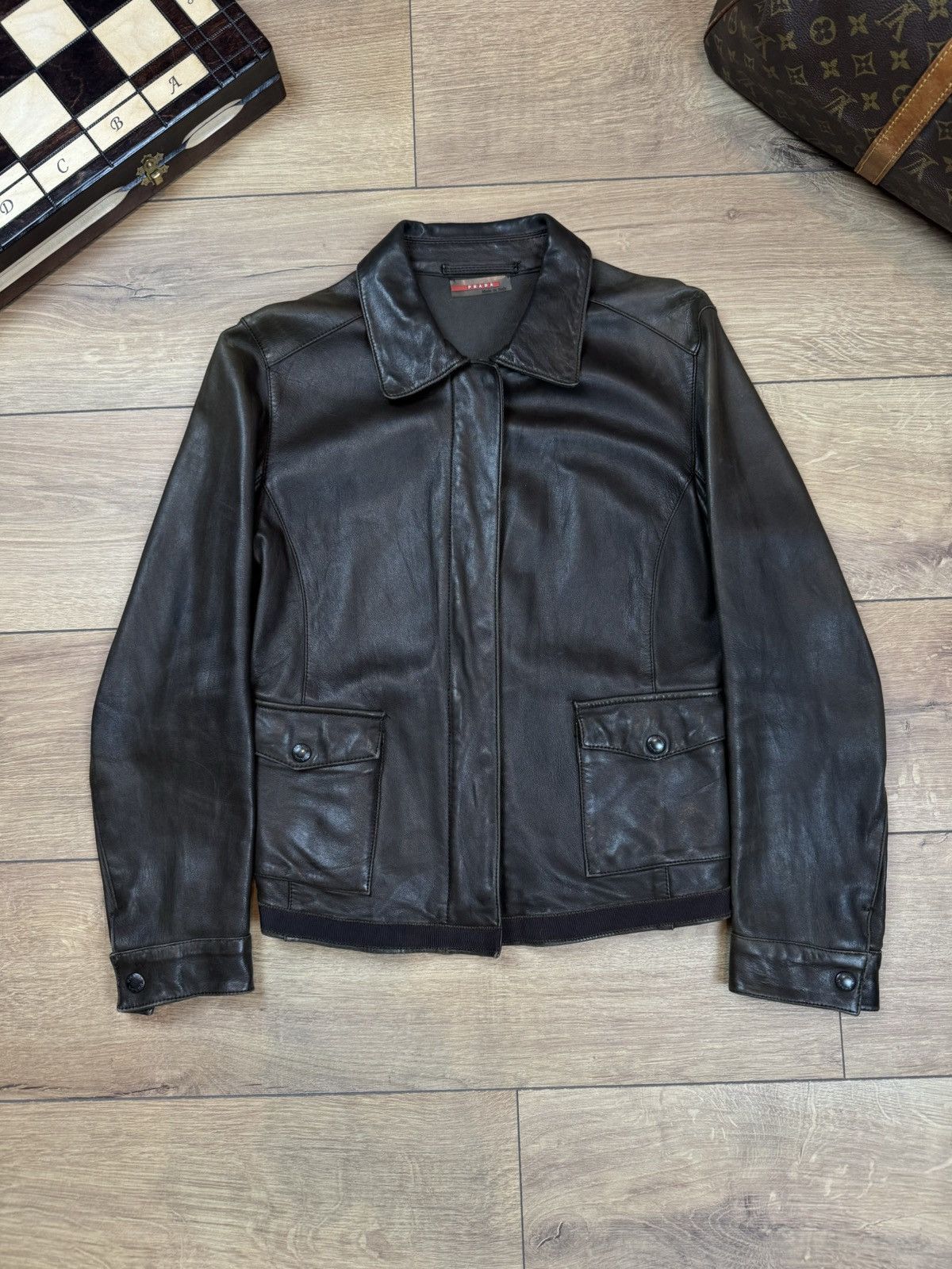 Prada Archive leather jacket Prada original luxury streetwear item Size S / US 4 / IT 40 - 1 Thumbnail