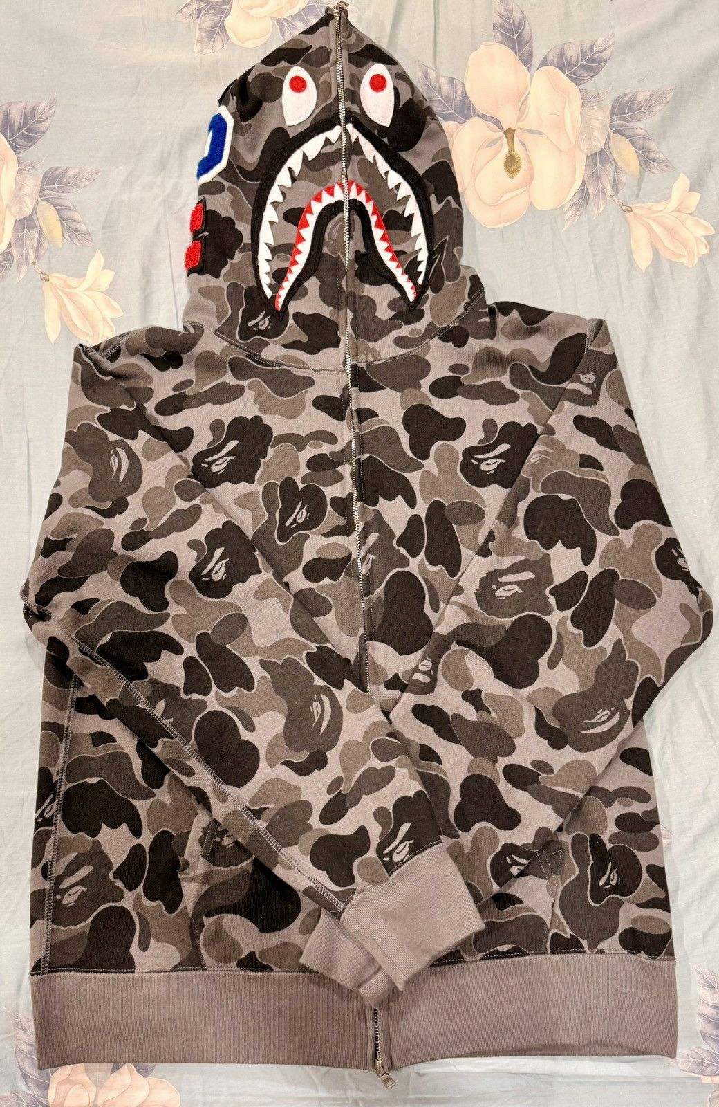 Bape 2015 BAPE Heather gray shark full zip hoodie a bathing ape