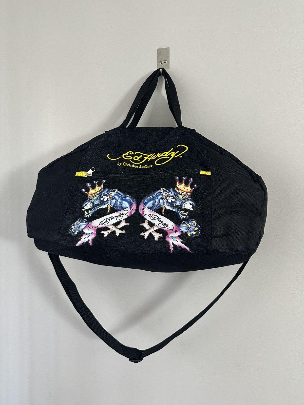 Vintage Ed Hardy Double Panther Duffle Gym Bag 00s Tattoo