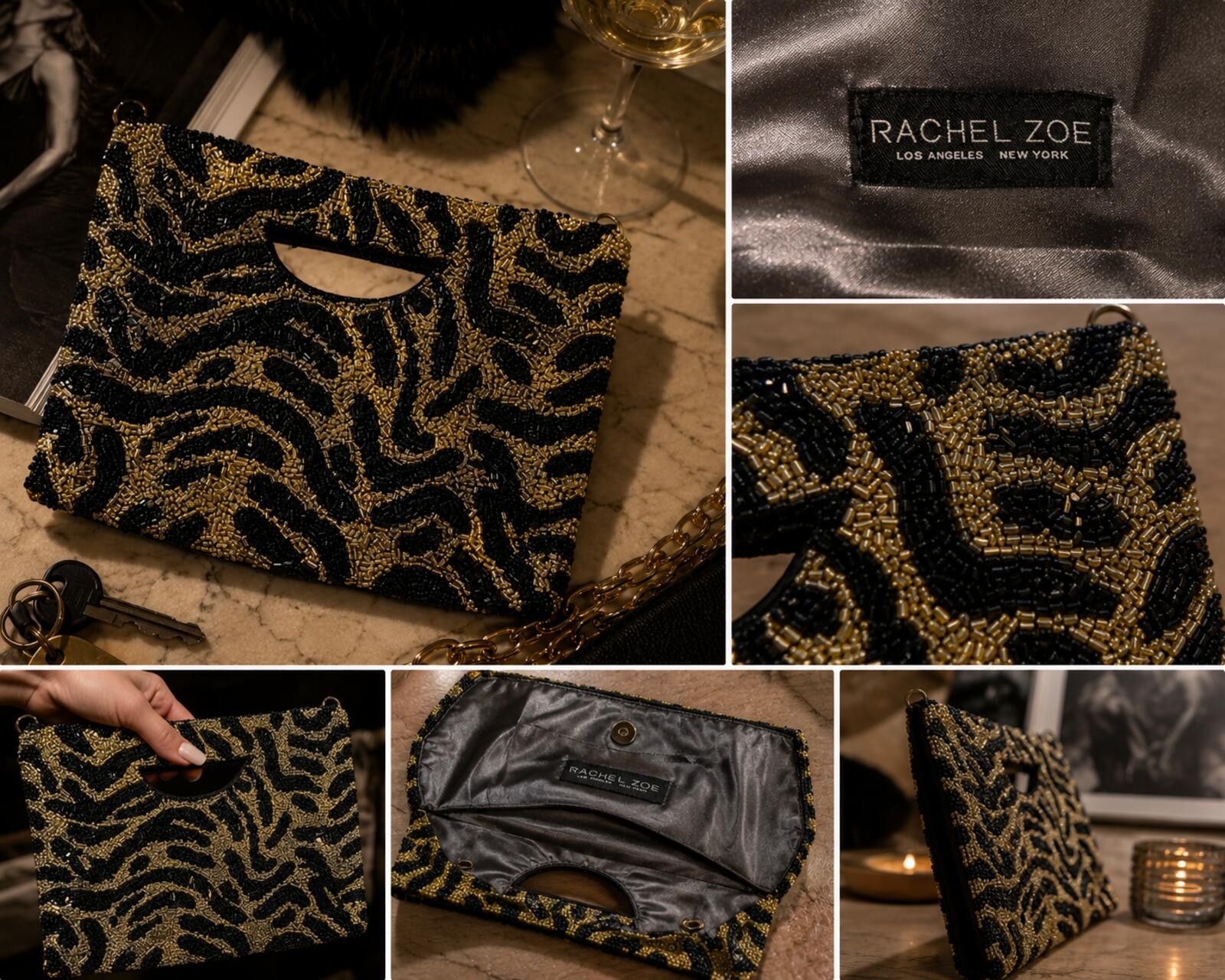 Other Rachel Zoe Gold Black Beaded Evening Bag Size ONE SIZE - 2 Thumbnail