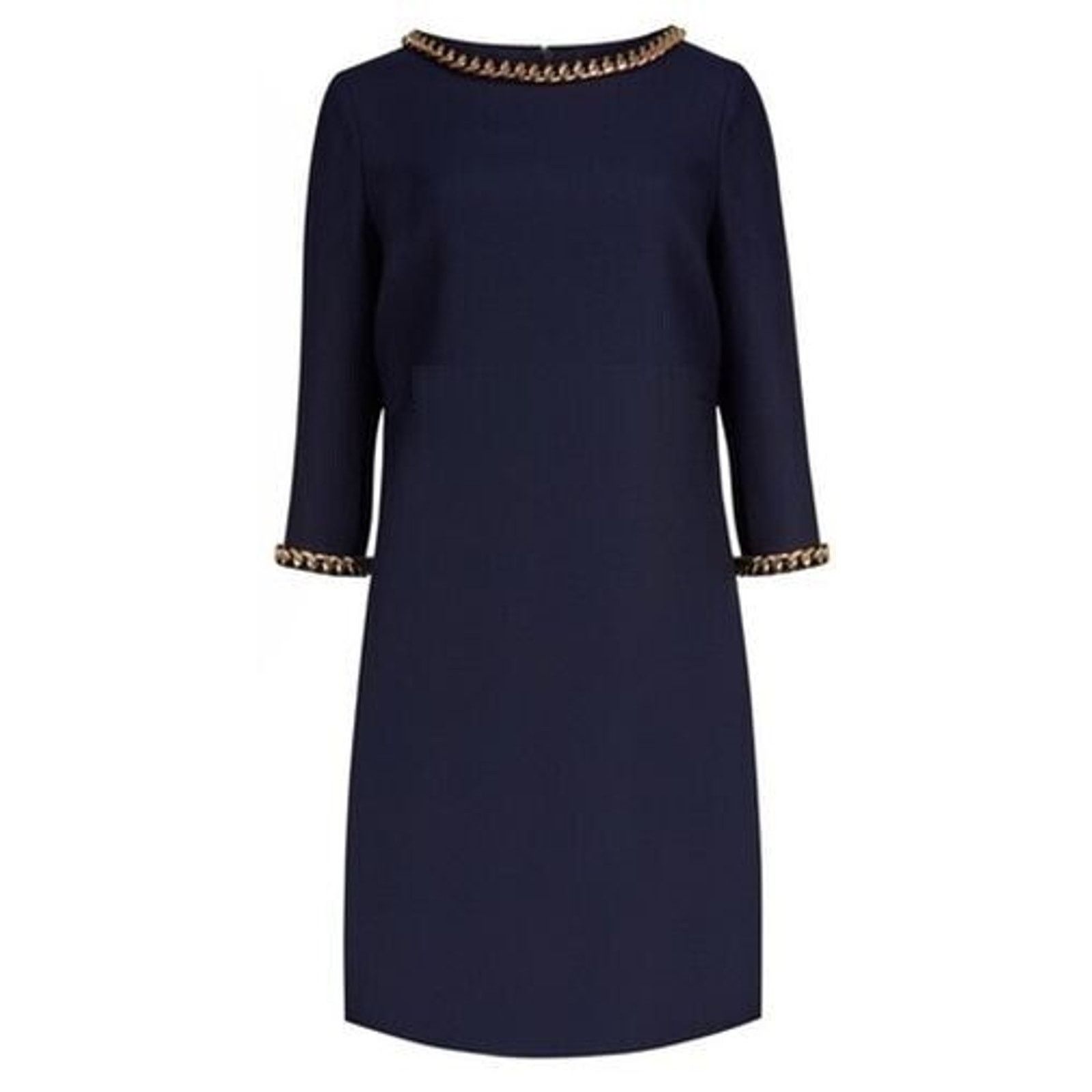 Ted Baker NEW TED BAKER Gold Tone Chain Trim Sheath Dress Sz 1 US 4 Size S / US 4 / IT 40 - 4 Thumbnail