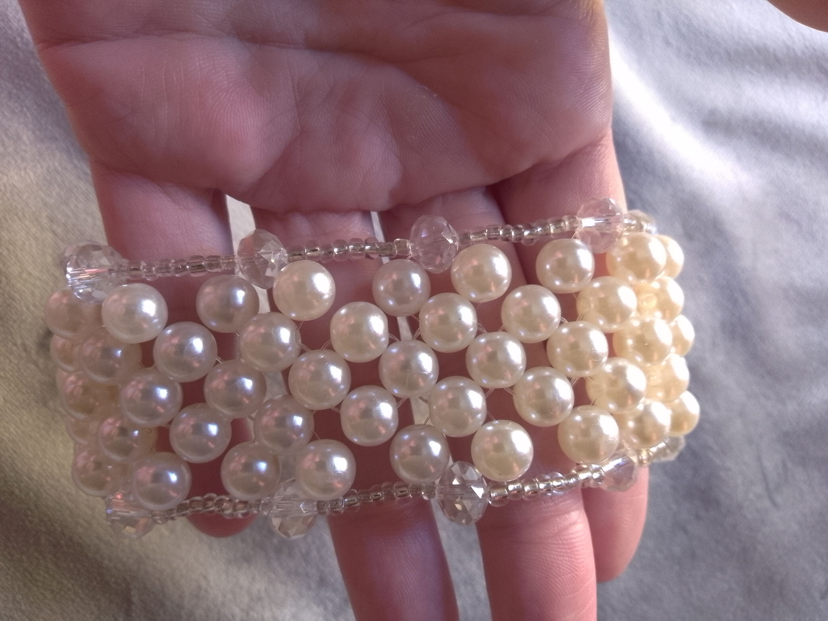 Handmade Bracelet Ivory Pearls Elegant Netted Party Wedding Size ONE SIZE - 2 Thumbnail