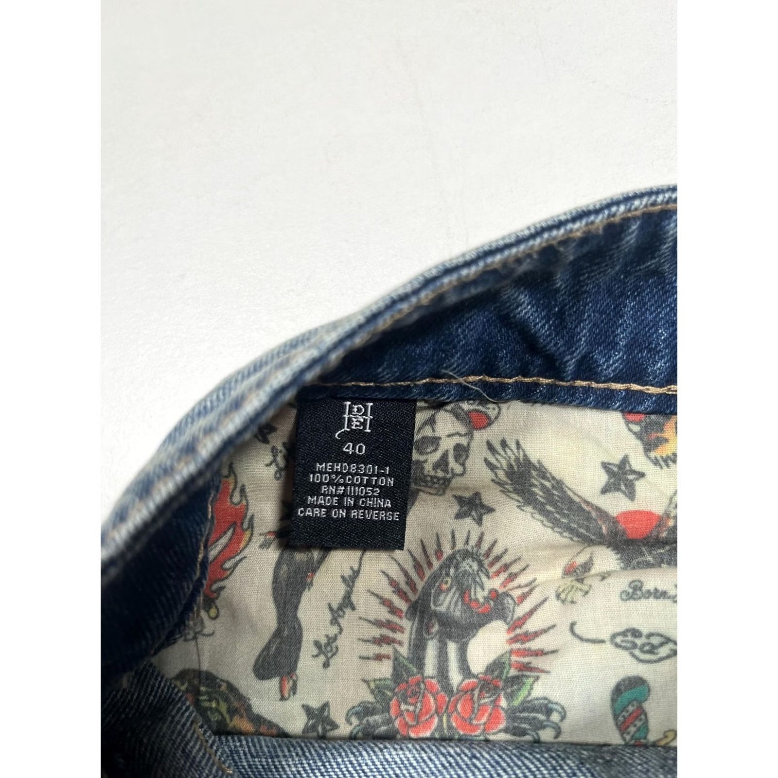 Ed Hardy Ed Hardy Jeans Mens 40 Blue Denim Straight Leg Tattoo Distressed MEHD8301-1 Jeans Size US 40 / EU 56 - 4 Thumbnail