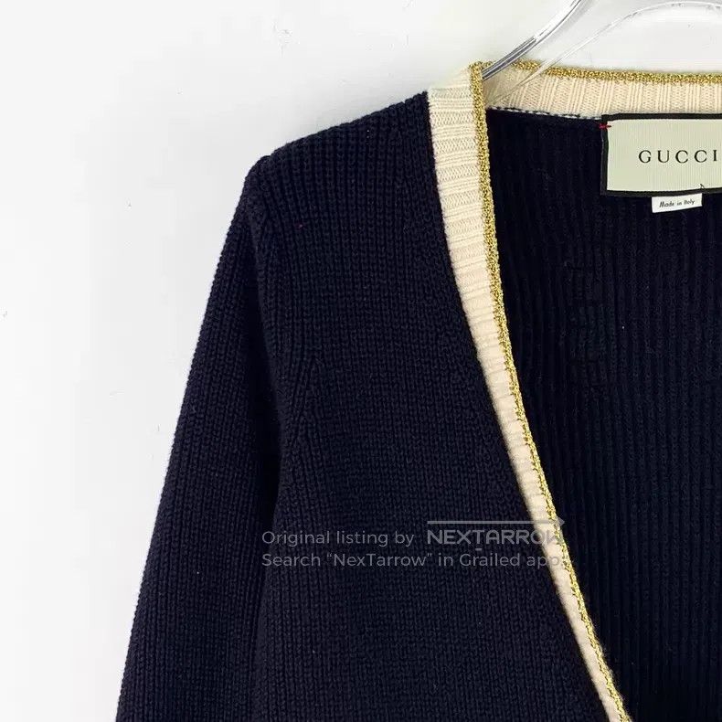 Gucci Gucci Black striped border letter embroidery cotton V-neck Size M / US 6-8 / IT 42-44 - 3 Thumbnail