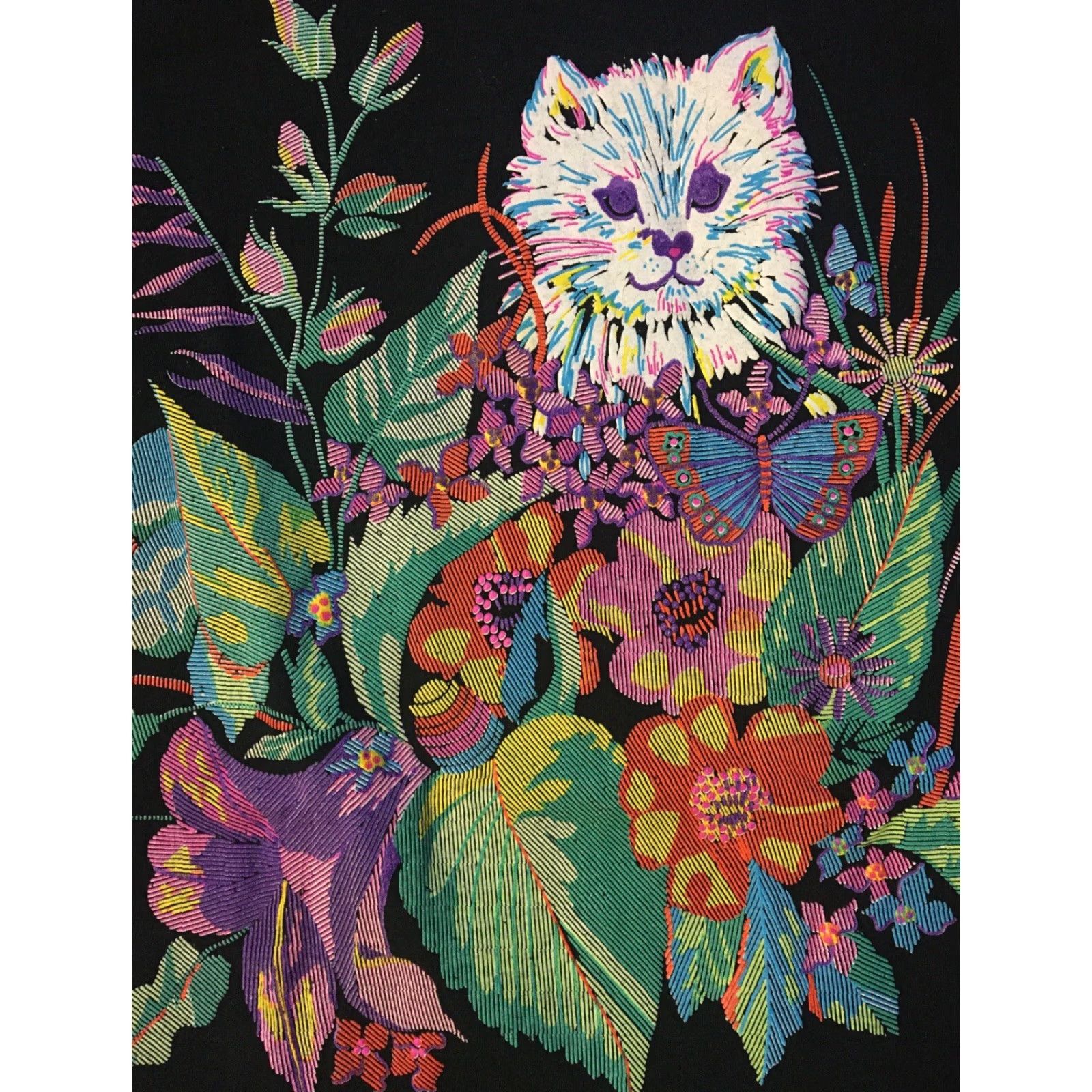 Vintage VINTAGE Cat Flowers Art Shirt XL Black 80s 90s Single Stitch Mens T-Shirt USA Animals Nature Picasso Pop Art Retro Grunge Beach Cartoon Dinosaur? Size US XL / EU 56 / 4 - 2 Thumbnail