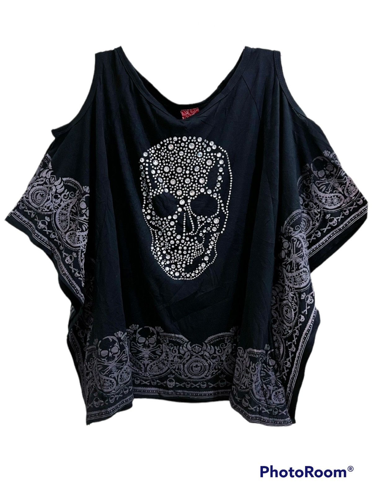 Japanese Brand Poncho rhinestone off shoulder top ☠️ Size ONE SIZE - 5 Thumbnail
