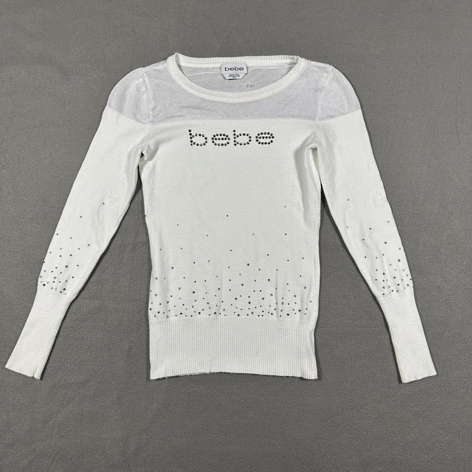 United Colors Of Benetton BEBE Sweater White Rhinestone Detail XS Y2K Size XS / US 0-2 / IT 36-38 - 1 Thumbnail