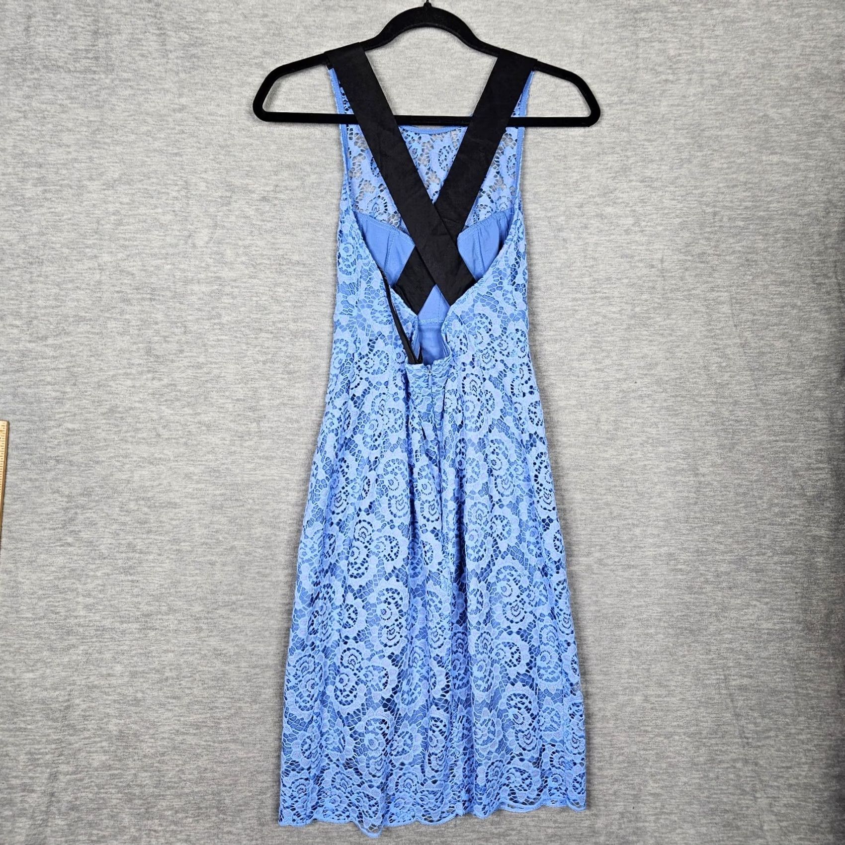 Nanette Lepore Nanette Lepore Blue Lace Sheath Tie Neck Women's Dress Size 2 Size XS / US 0-2 / IT 36-38 - 2 Thumbnail