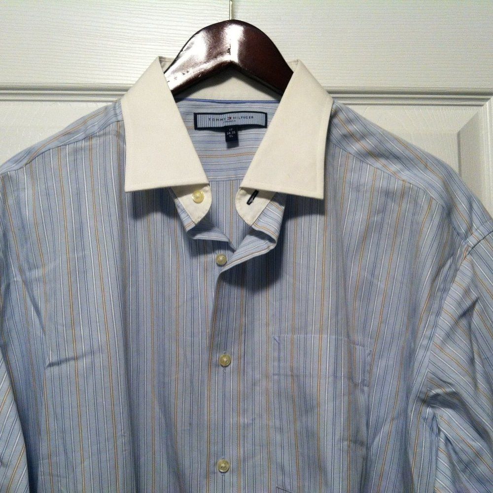 Tommy Hilfiger TOMMY HILFIGER MENS NEW BLUE 100%COTTON DRESS SHIRT 17/34-35 Size US XL / EU 56 / 4 - 1 Thumbnail