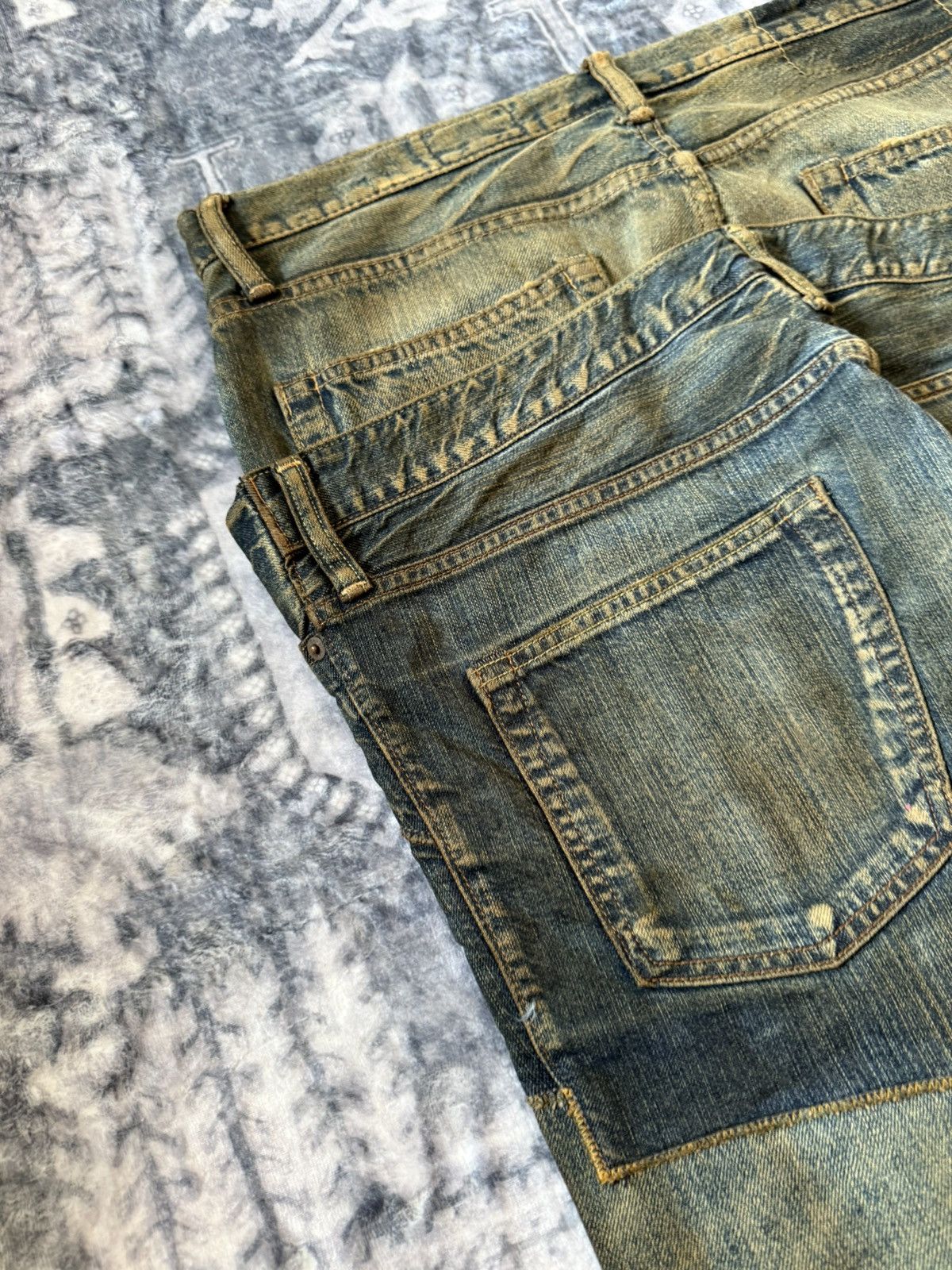 Le Grande Bleu (L.G.B.) Antgauge Japan Asymmetrical Cut & Sew Mud Wash Jeans Size US 32 / EU 48 - 15 Thumbnail