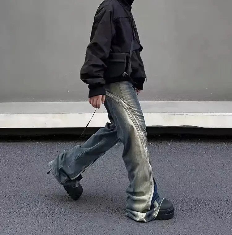 Japanese Brand Street wash gradient grunge zipper micro-flare jeans Size US 33 - 5 Thumbnail