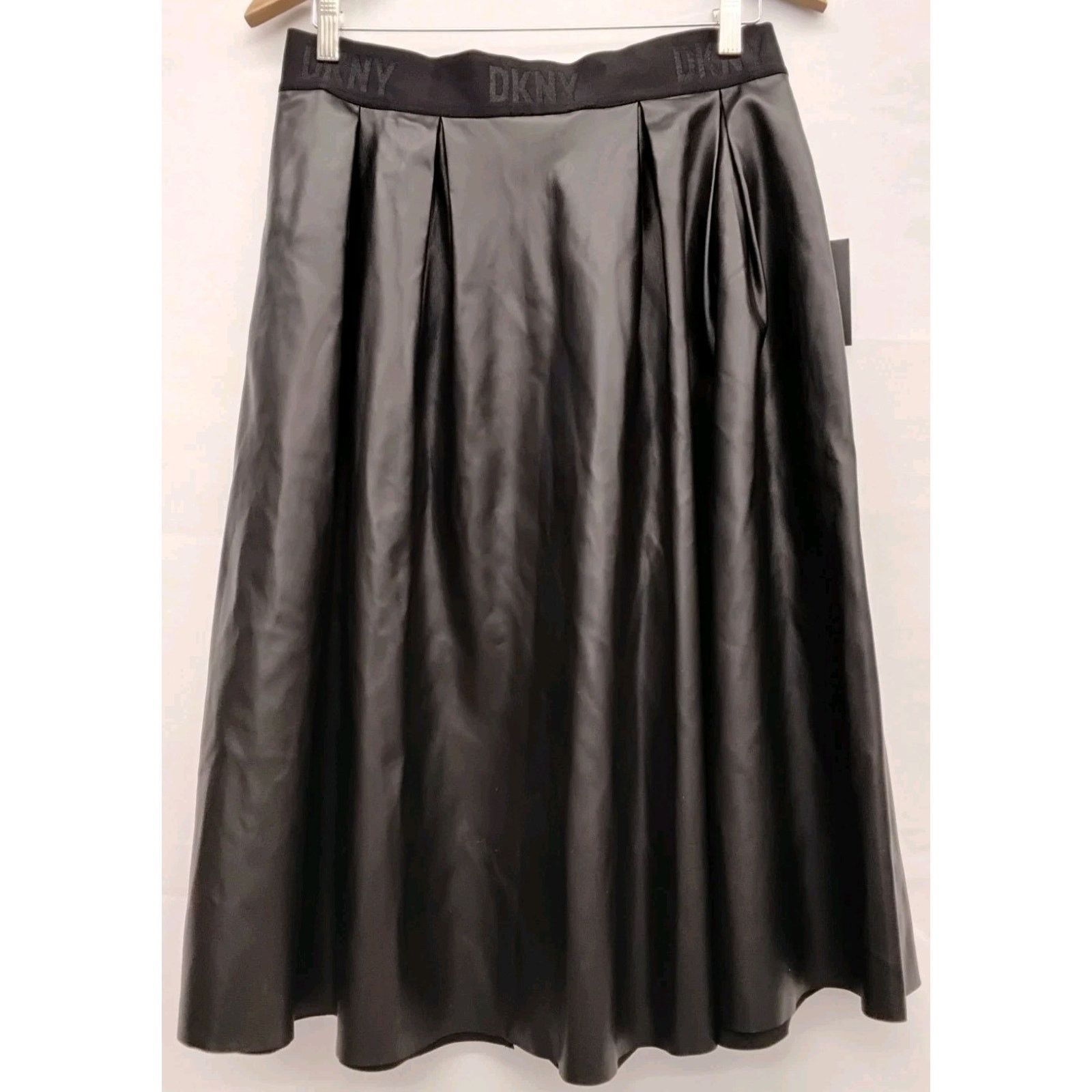DKNY DKNY Pleather A-Line Skirt Women's M Black Pleats Midi NWT Size 32" / US 10 / IT 46 - 2 Thumbnail