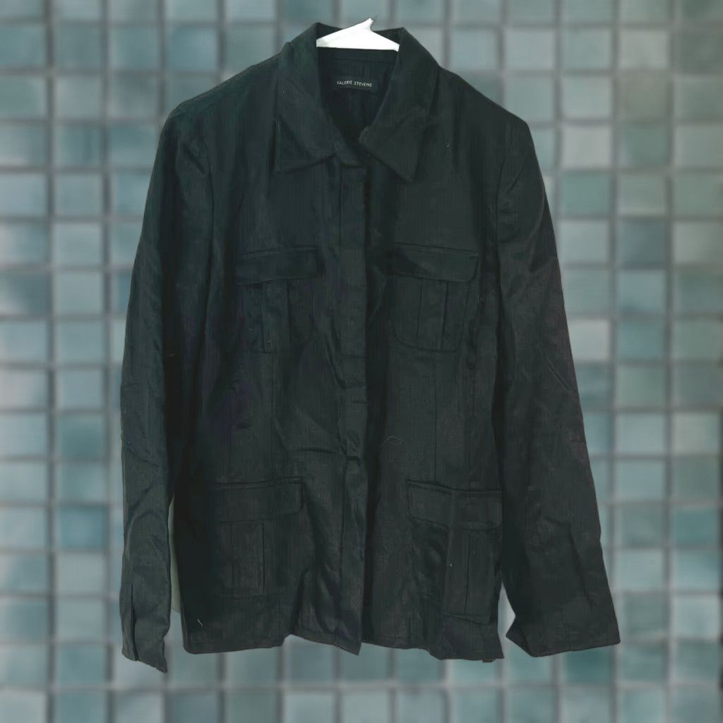 Vintage Valerie Stevens Womens Jacket Linen Black Size 8 Long Sleeve Collared Casual 100% Linen Regular Pockets Womens Size M / US 6-8 / IT 42-44 - 1 Thumbnail