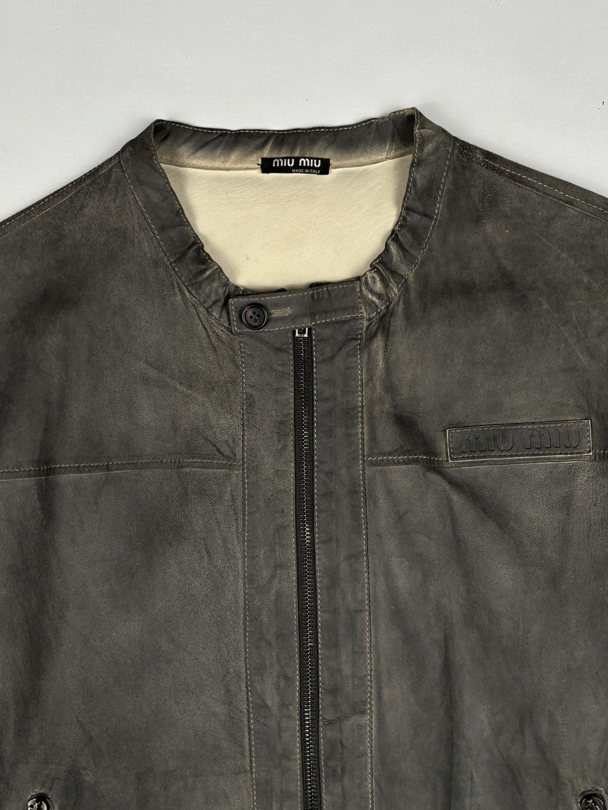 Miu Miu 2000’s Archived Grey Pelle - Leather Jacket Size US L / EU 52-54 / 3 - 3 Thumbnail