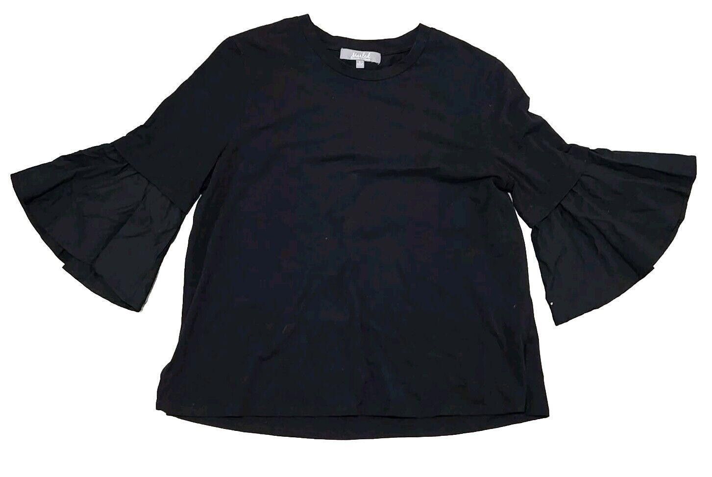 Designer Marled Reunited Top Large Black 3/4 Bell Sleeves Stretch Size L / US 10 / IT 46 - 1 Thumbnail