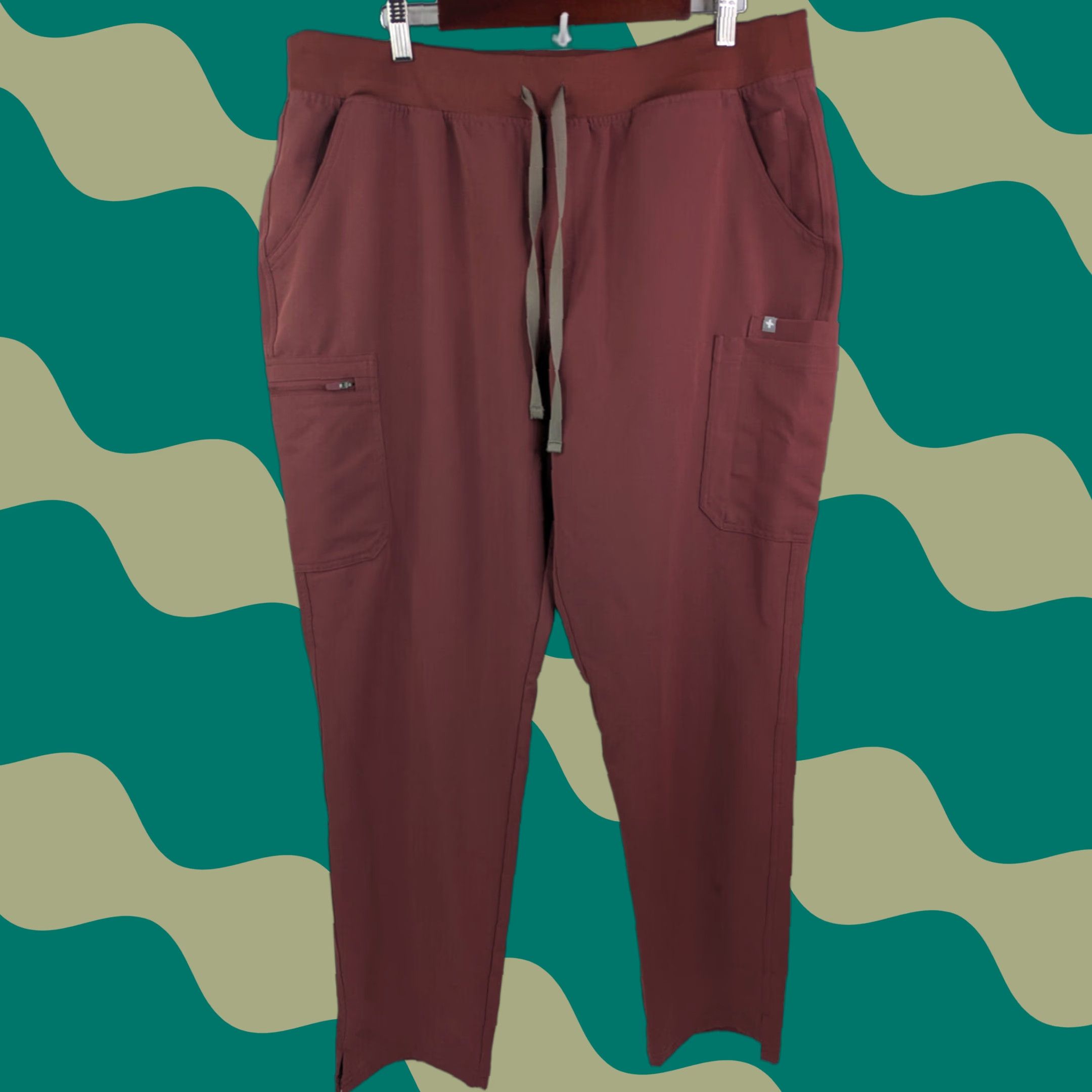 Vintage FIGS Yola Yoga Scrub Pants Womens XXL Tall Red Medical Polyester - 2XLT Size 40" / US 18 - 1 Thumbnail