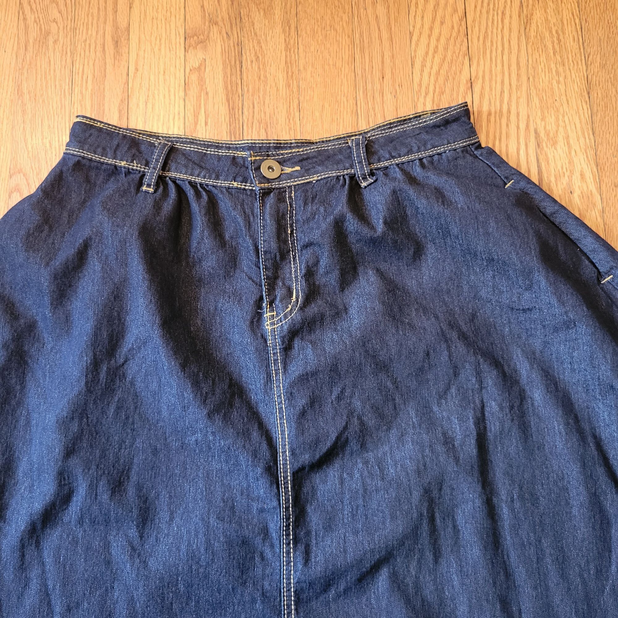 Vintage JW Style Denim Midi Skirt Flared Pockets 12 Full A Line Mode Size 34" / US 12 / IT 48 - 2 Thumbnail