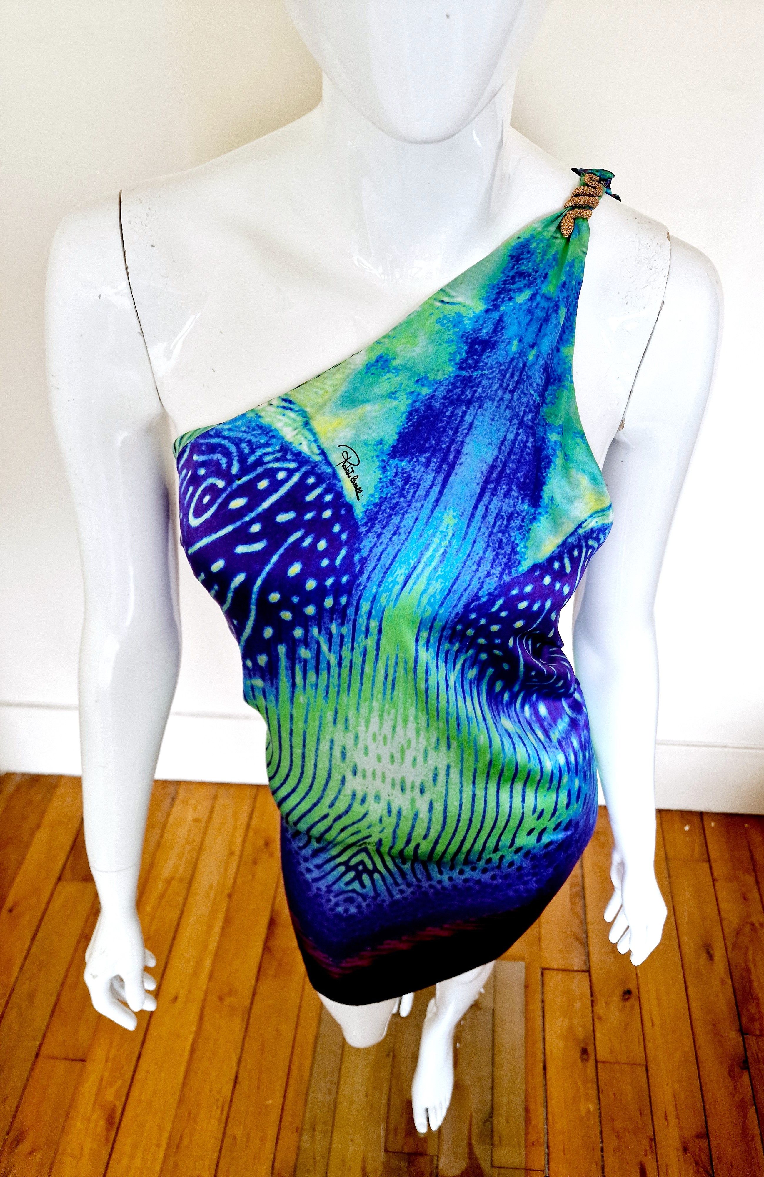 Roberto Cavalli Roberto Cavalli Vibrant Silk Peacock Feather Snake Dress Size XS / US 0-2 / IT 36-38 - 5 Thumbnail