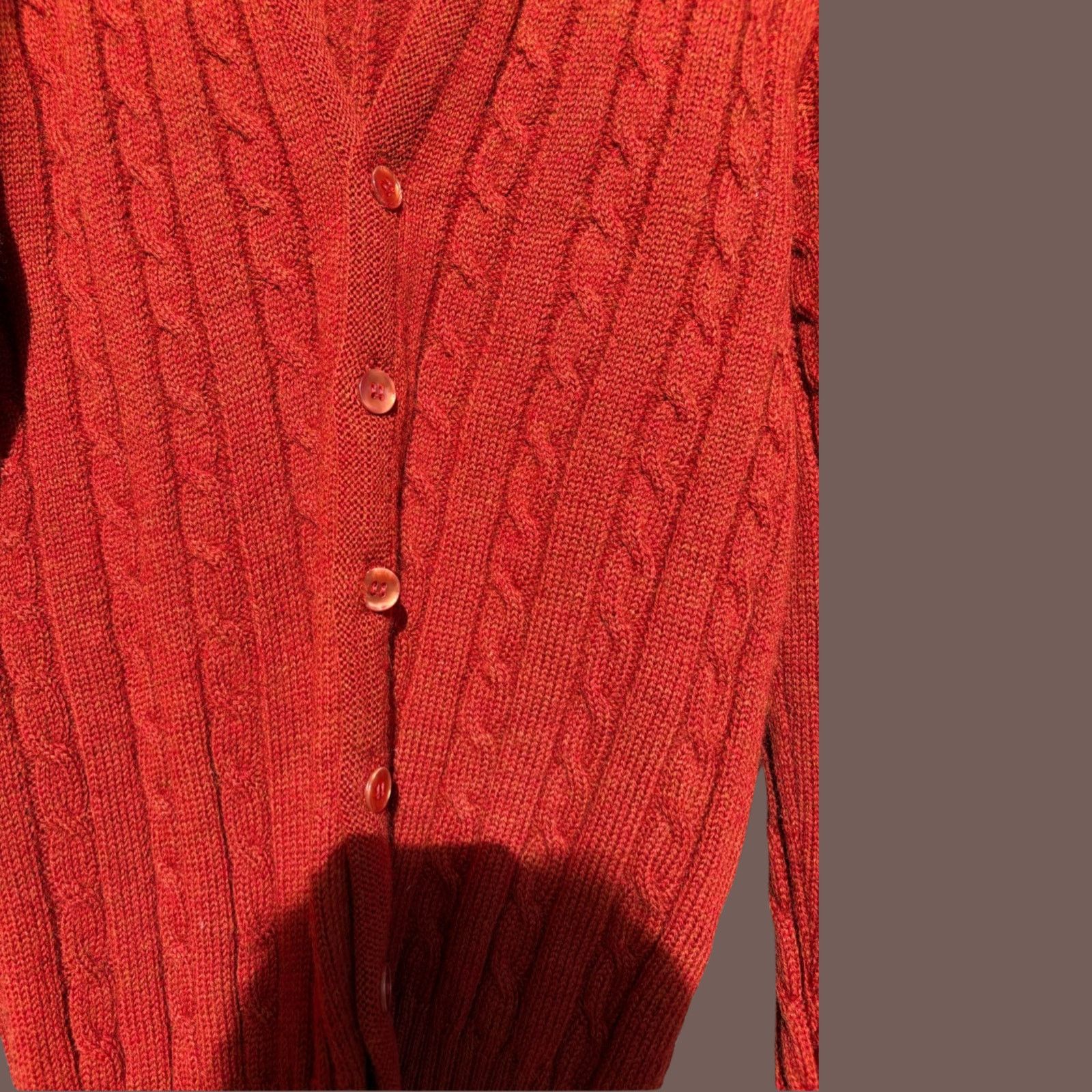 Jantzen VTG Wool Cardigan | Jantzen Rust Cable Knit USA 70s Size US XL / EU 56 / 4 - 3 Thumbnail