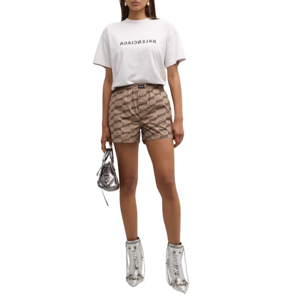 Balenciaga o1la1rc1a0824 BB Monogram Pyjama Shorts in Beige/Brown Size 26" / US 2 / IT 38 - 2 Thumbnail