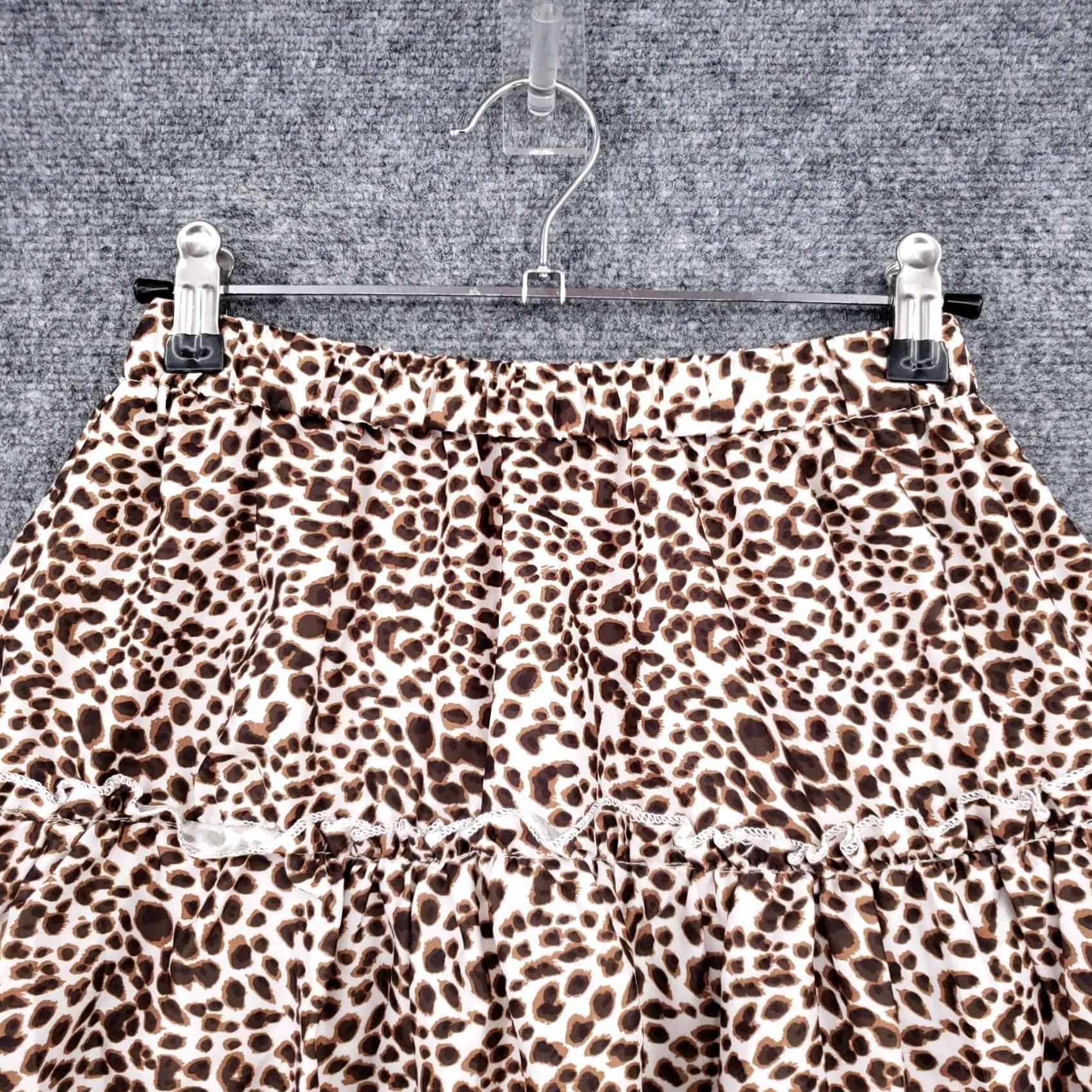 Shein Shein Skirt XS Brown Animal Print Tiered Ruffles Flare Short Pull On Womens Size 26" / US 2 / IT 38 - 6 Thumbnail