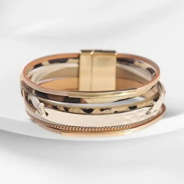 Jewelry × Vintage Multilayer Wide Animal Cheetah Print Leather Wrap Bracelet Size ONE SIZE - 2 Thumbnail