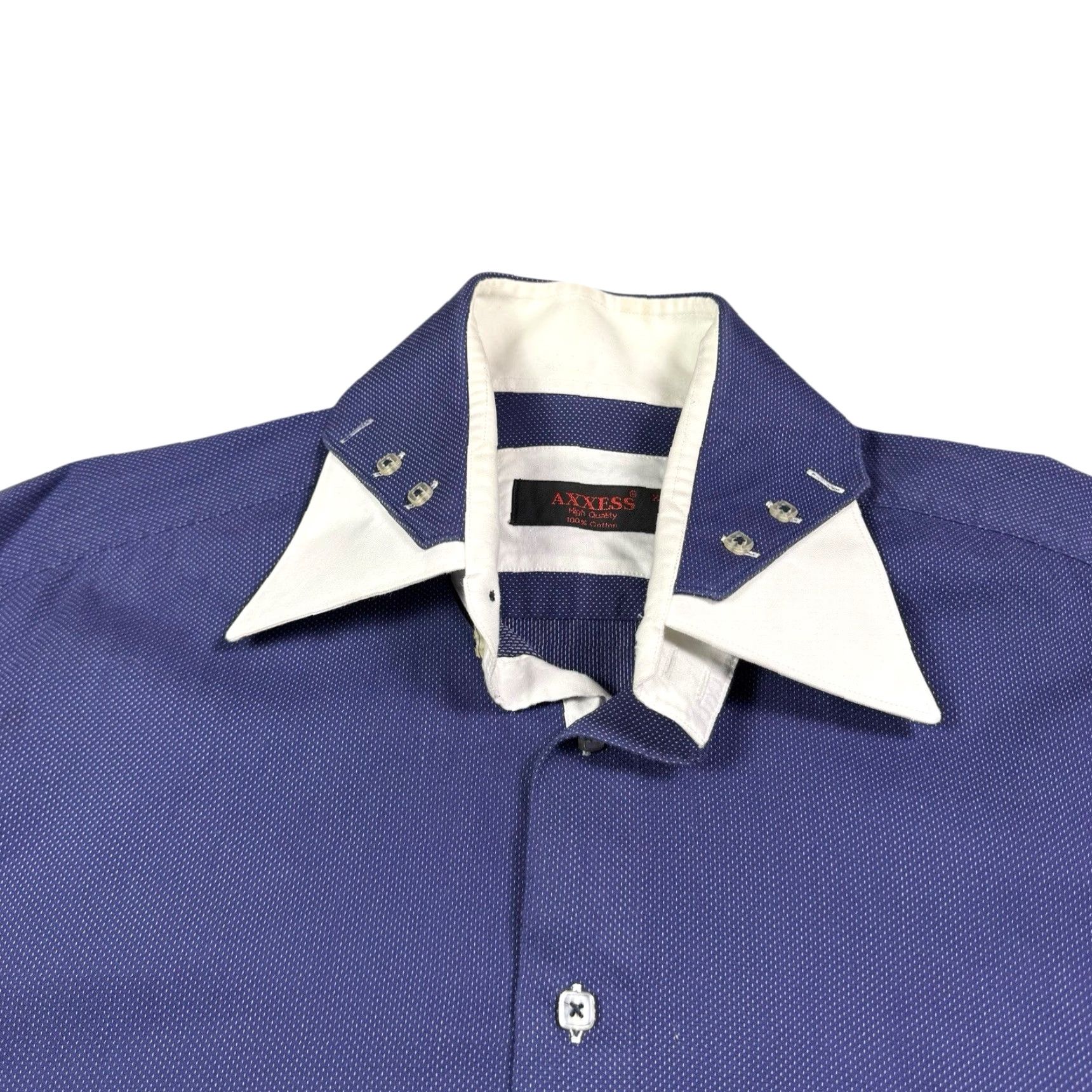 Vintage Axxess Shirt Mens XL Dress Shirt French Cuff Contrast Collar Formal 100% Cotton Shirt Men XL Blue Embroidered Collared Button-Down Top Cuff Size 46R - 4 Thumbnail