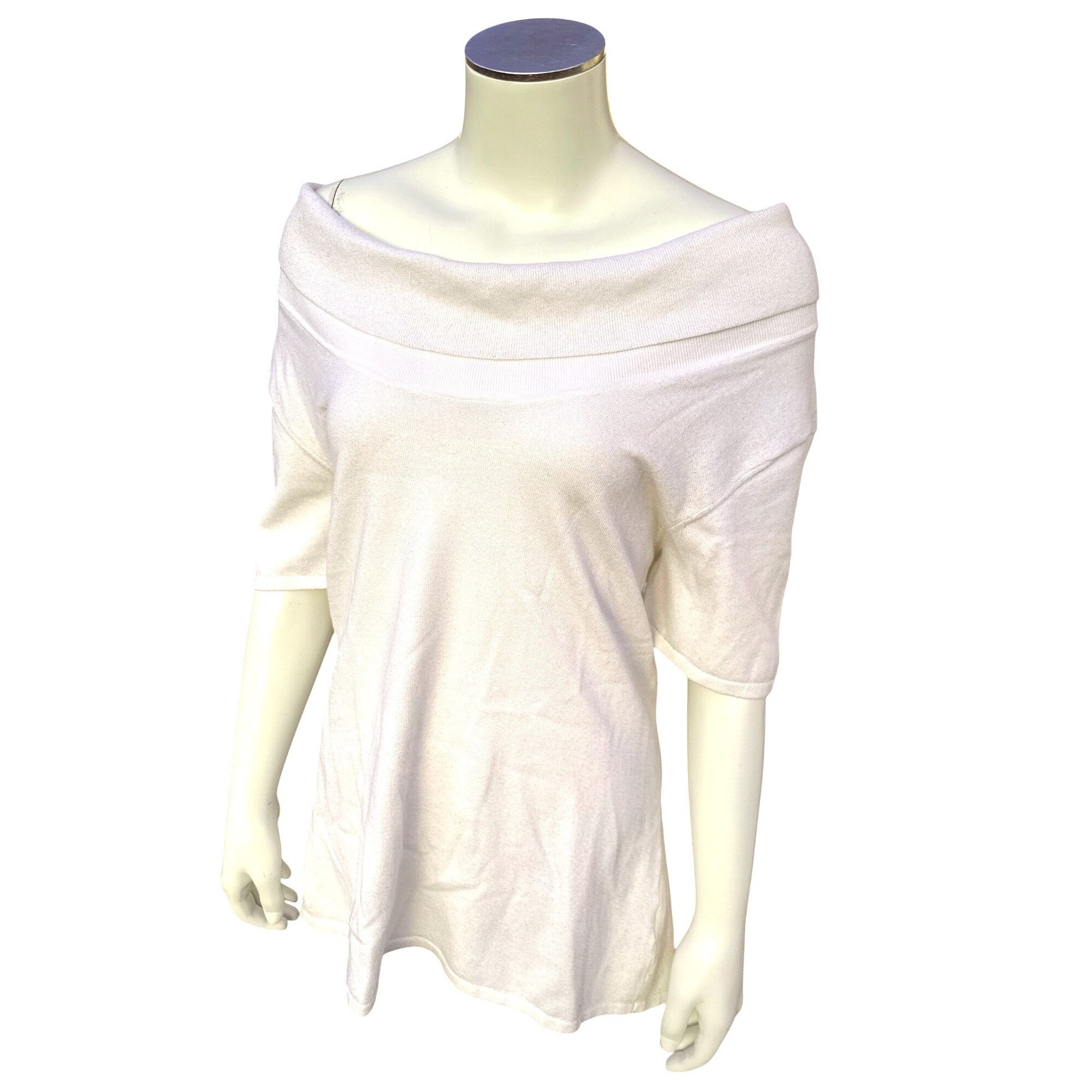 Other Alex Marie Off Shoulder Knit Top Size Large White Stretch Fa Size L / US 10 / IT 46 - 8 Thumbnail