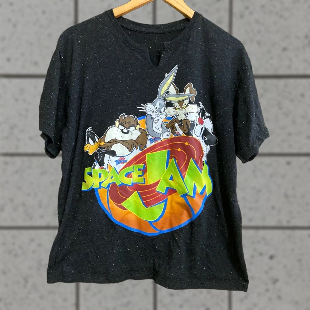 Vintage SPACE JAM Womens Team Group Shot Short Sleeve Black Confetti Graphic T Shirt XL Size XL / US 12-14 / IT 48-50 - 1 Thumbnail