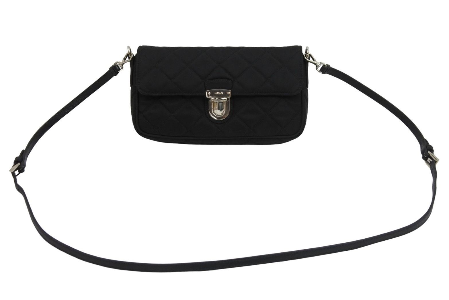 image of Prada Shoulder Bag Nylon Leather Black Silver, Women's