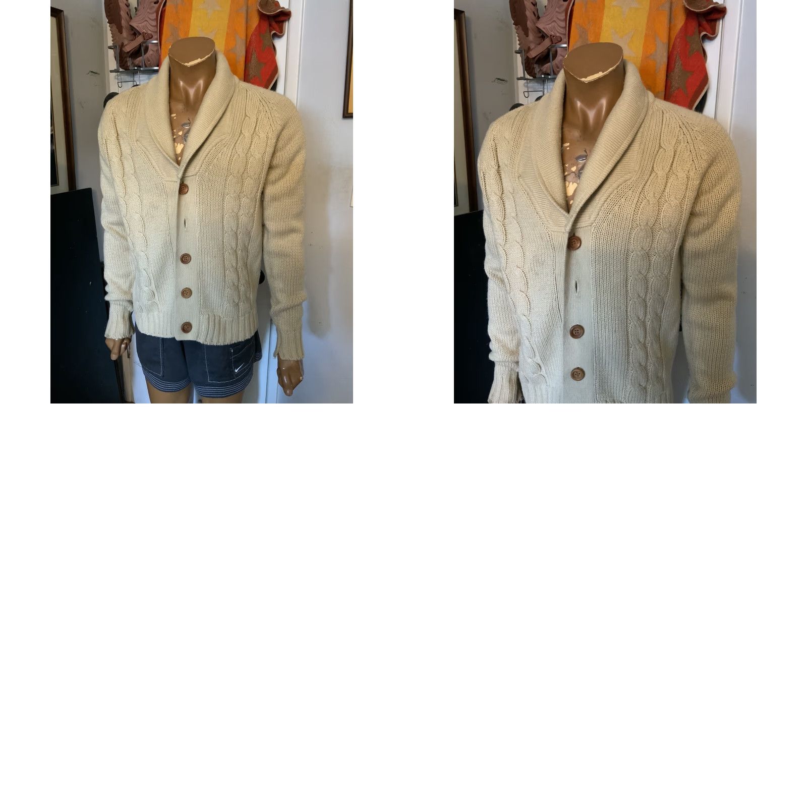 Vintage VINTAGE Brad Whitney Tan Cableknit Acrylic Knit Cardigan Sweater Sz. M 1970s Mens Boys? (no gender unnecessary) Size US M / EU 48-50 / 2 - 9 Thumbnail