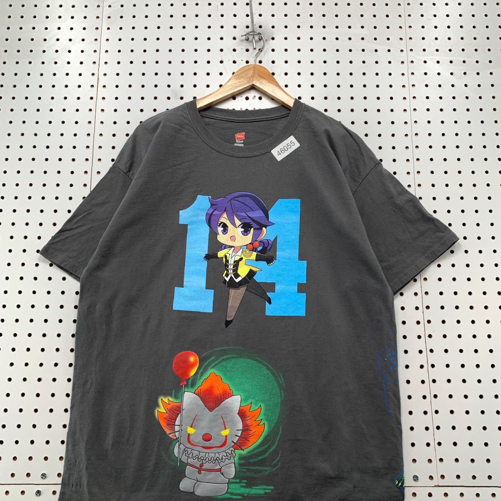 Hanes Anime Los Angeles Test Print Shirt Mens XL Gray Hello Kitty Pennywise Size US XL / EU 56 / 4 - 3 Thumbnail