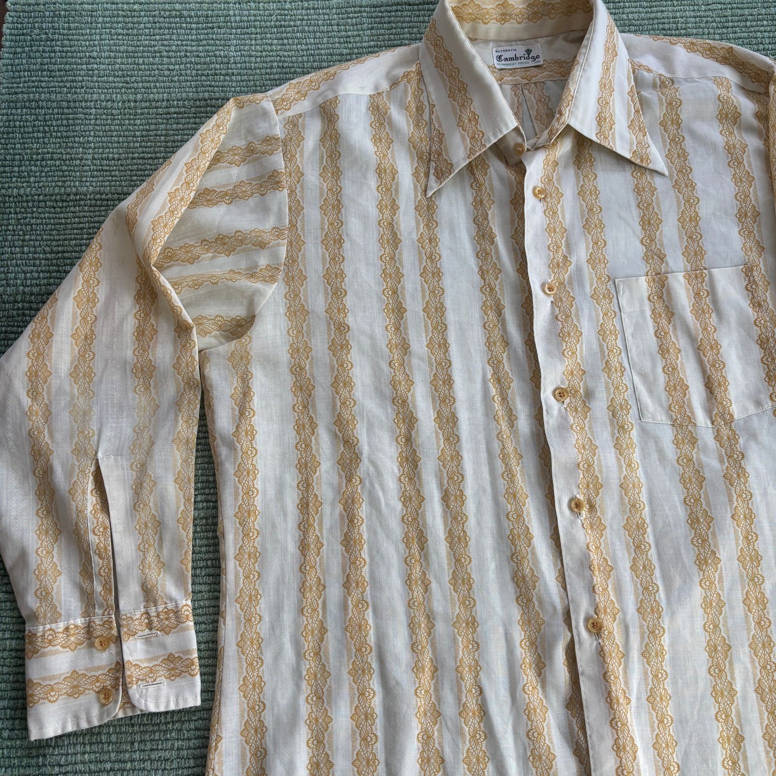 Vintage True Vintage 60s 70s Yellow Cotton Men's Patterned Shirt Size US XL / EU 56 / 4 - 6 Thumbnail