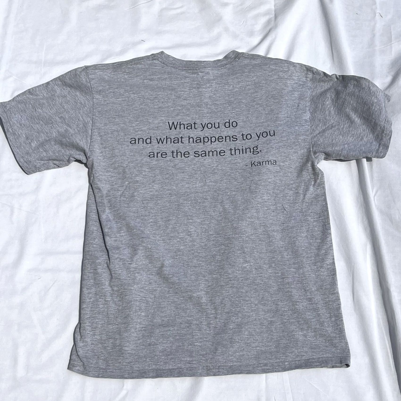 Hanes VINTAGE Hanes Beefy T-Shirt Karma Y2K Style Mens T-Shirt M Gray back graphic Size US M / EU 48-50 / 2 - 4 Thumbnail