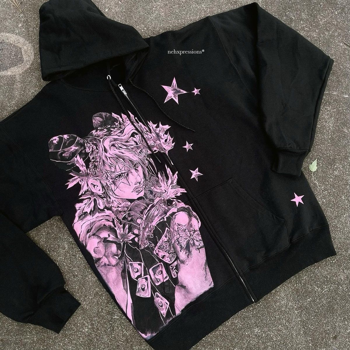 Hanes JOLYNE KUJO Custom Zipup Hood, painted with speedball ink Size US L / EU 52-54 / 3 - 1 Thumbnail