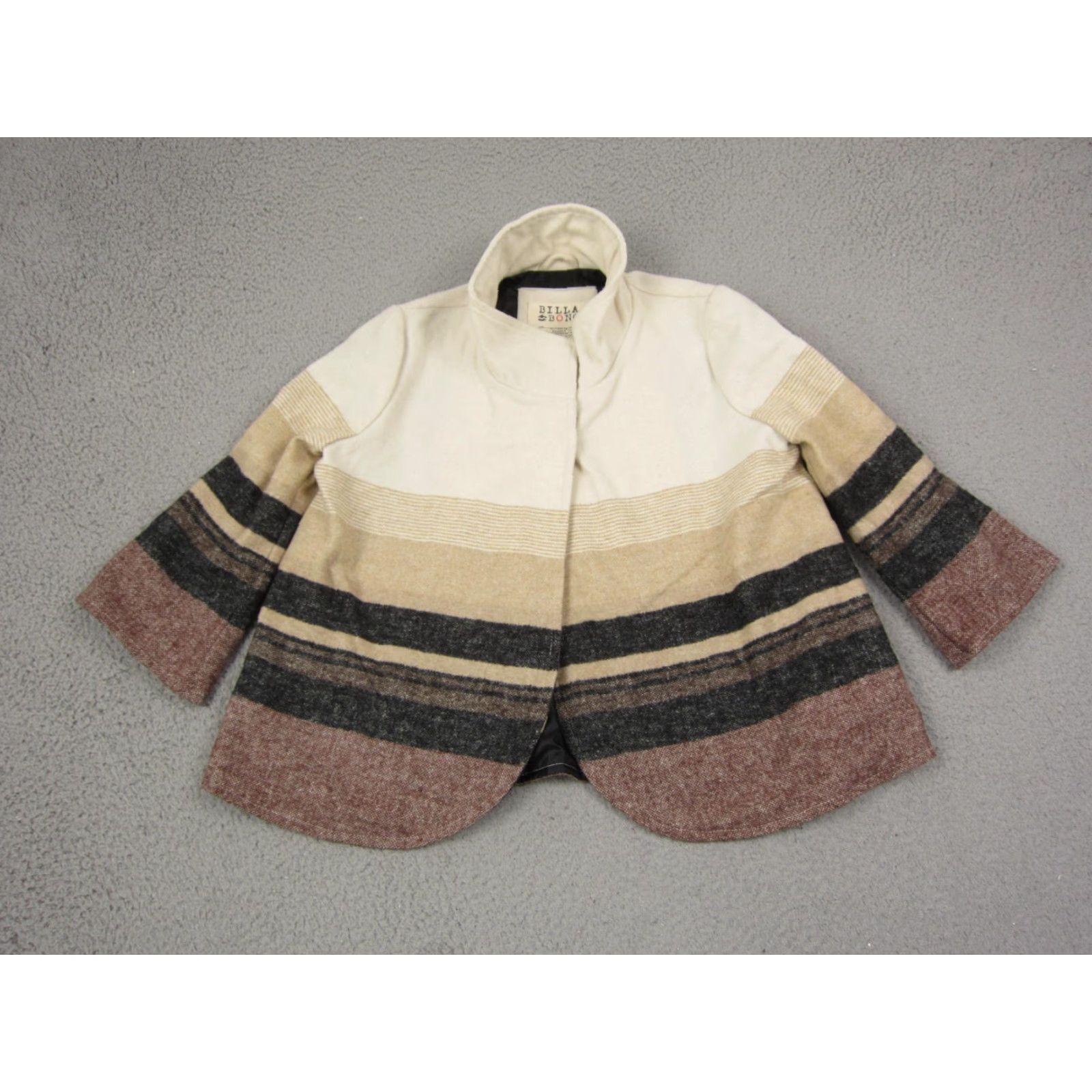 Billabong VINTAGE Billabong Jacket Womens Small Creme Striped Wool Cropped 90s Brown Size S / US 4 / IT 40 - 2 Thumbnail
