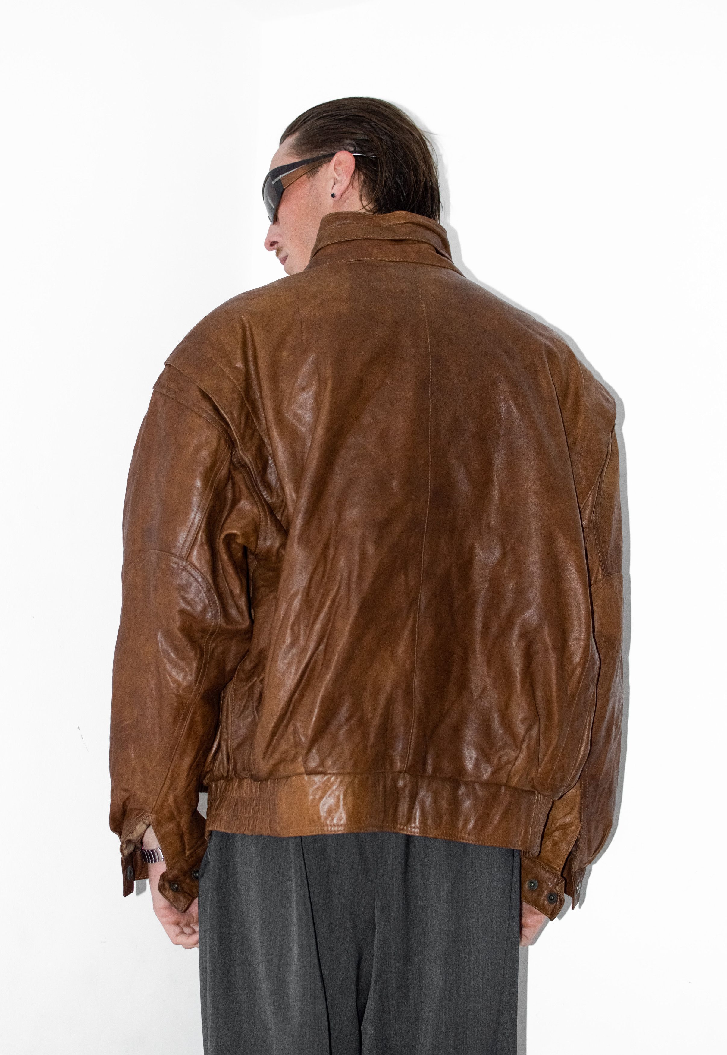 Designer × Vintage Vintage Oversize Real Leather Jacket Brown Jacket Size US XXL / EU 58 / 5 - 2 Thumbnail