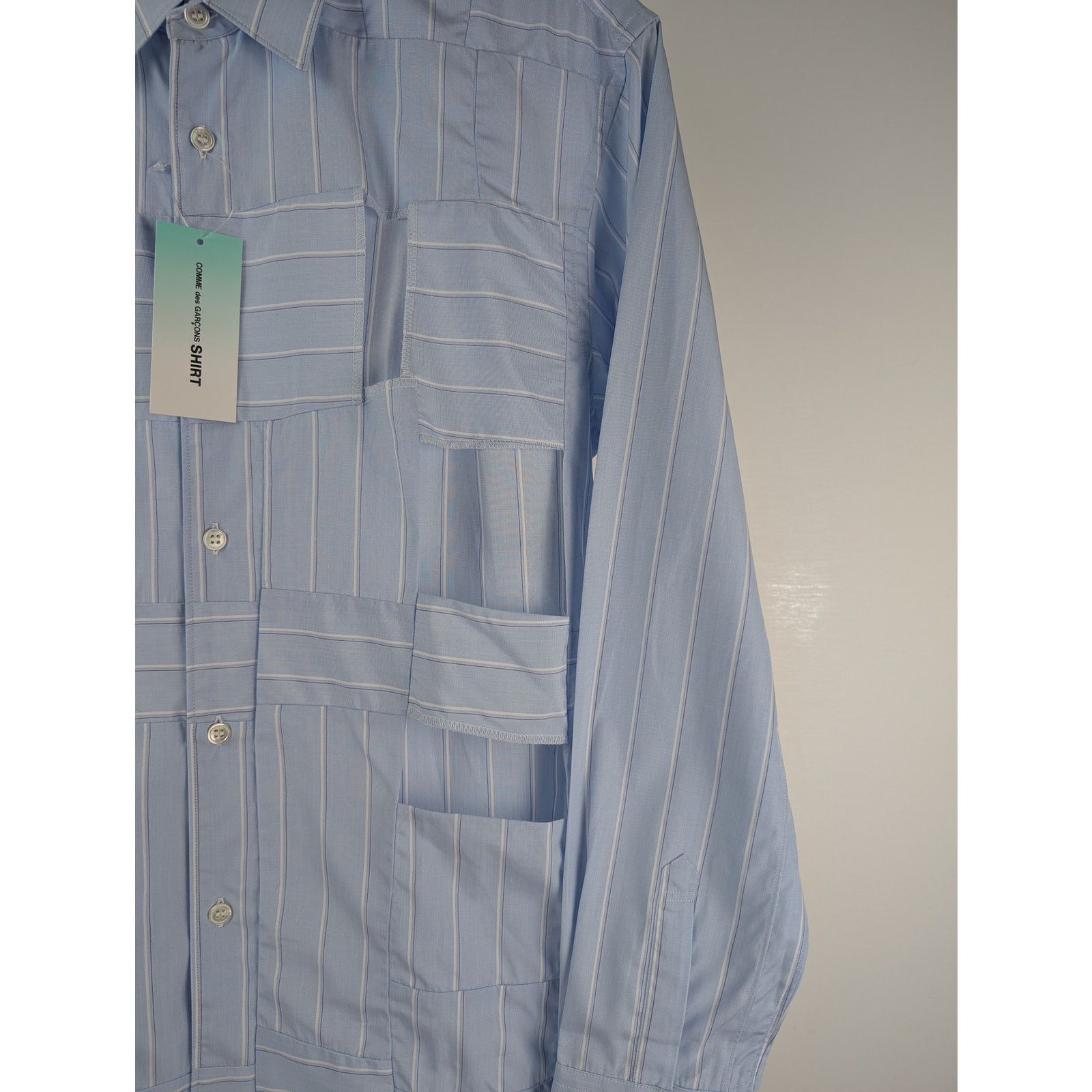 Comme des Garcons o1rshd1 Blue Cutout Patchwork Button Up Shirt in Light Blue Size US S / EU 44-46 / 1 - 6 Thumbnail