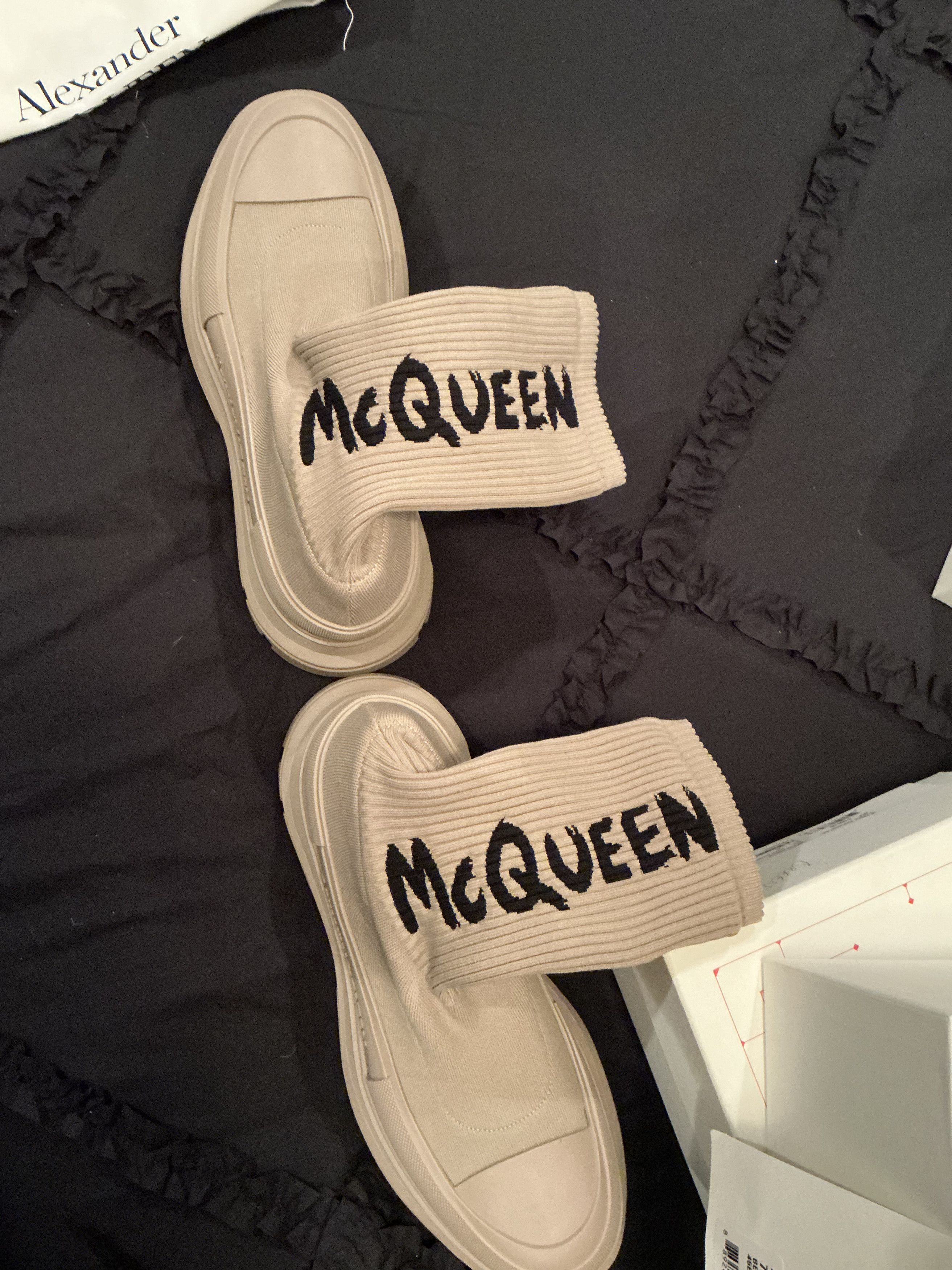 Alexander McQueen Alexander McQueen Tread Slick Sock Boots — Beige/Black Logo Size US 12 / EU 45 - 10 Thumbnail
